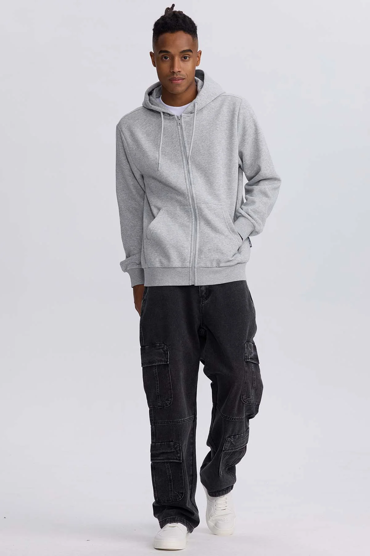 Polerón Hombre Full Zipper Gris Melange - Image 4