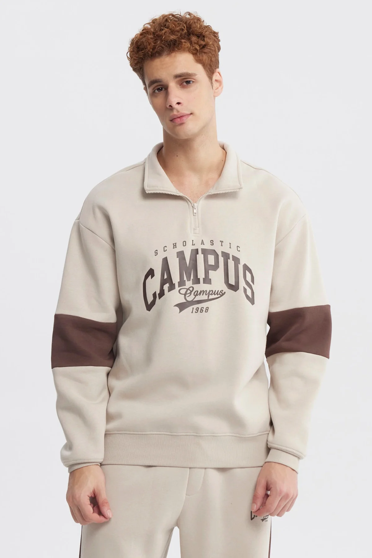 Polerón Hombre Oversize Half Zipper Beige
