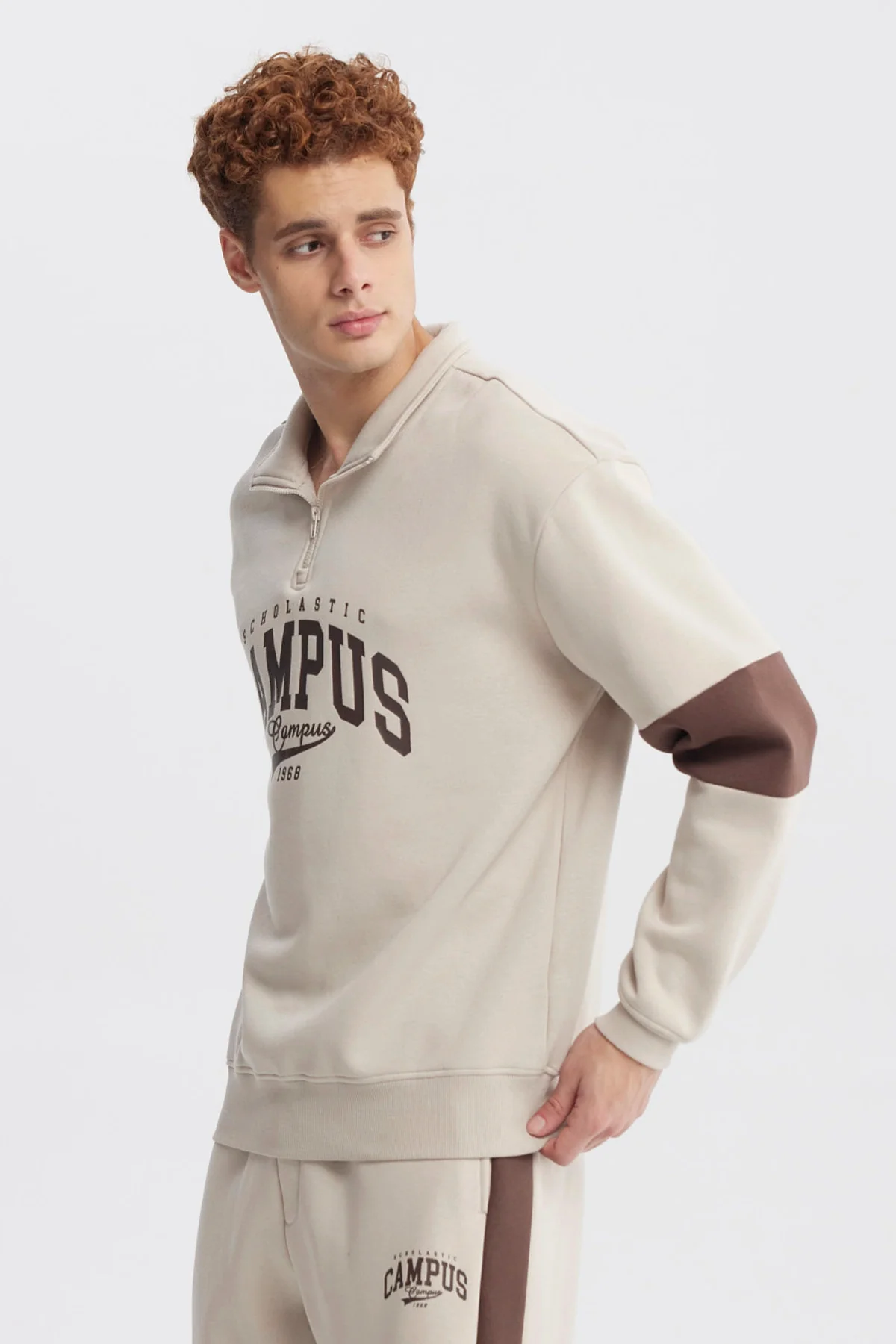 Polerón Hombre Oversize Half Zipper Beige - Image 2