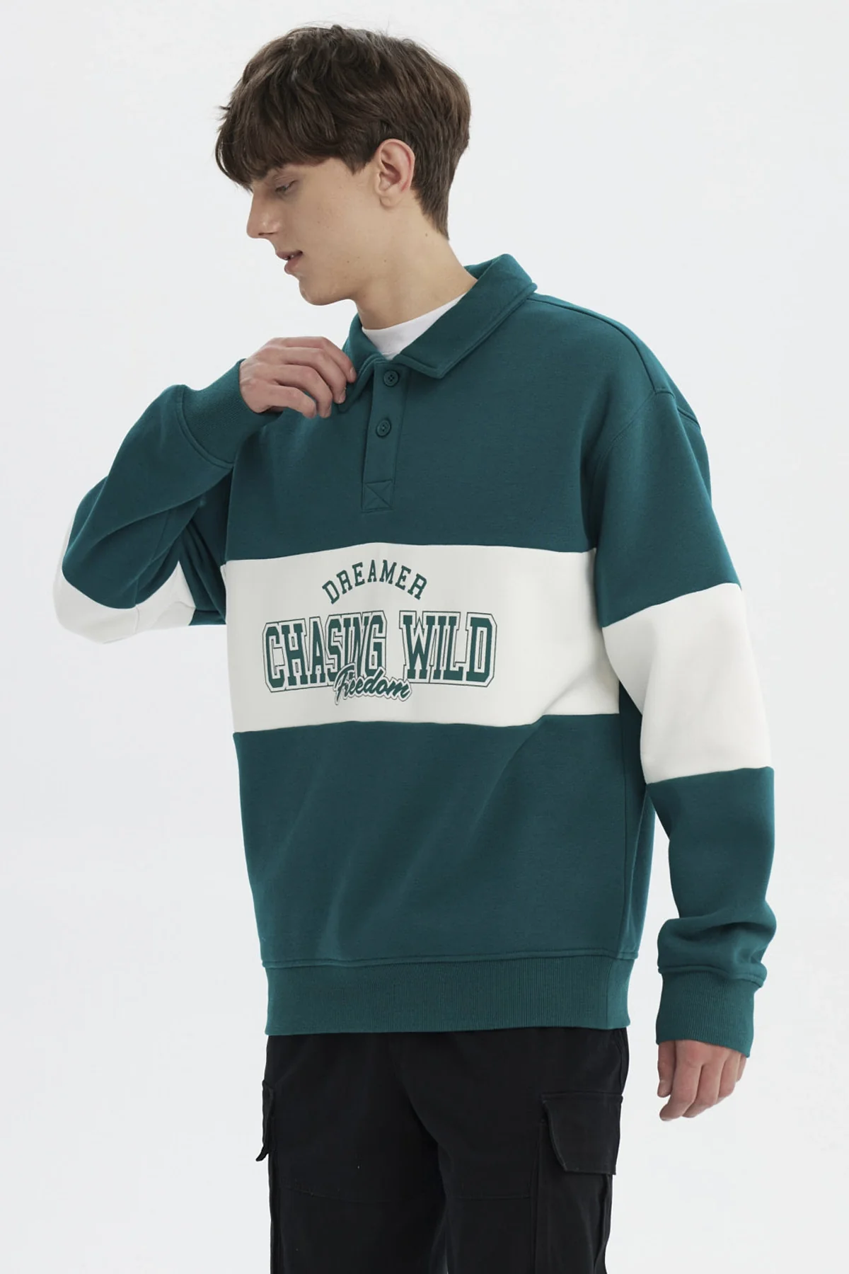 Polerón Hombre Slim Cuello Polo Verde - Image 2