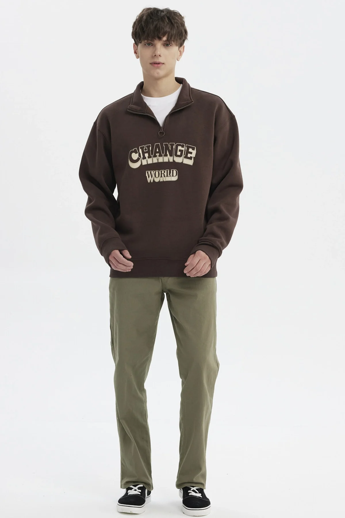 Polerón Hombre Slim Half Zipper Chocolate - Image 4