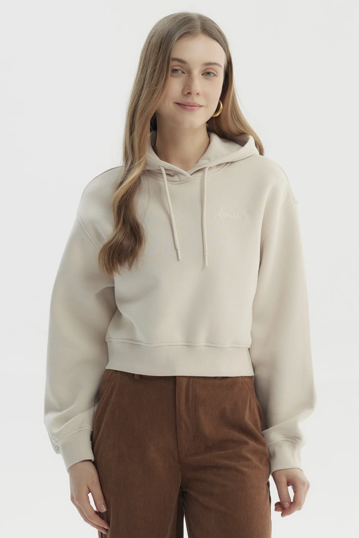 Polerón Mujer Canguro Print Beige Claro