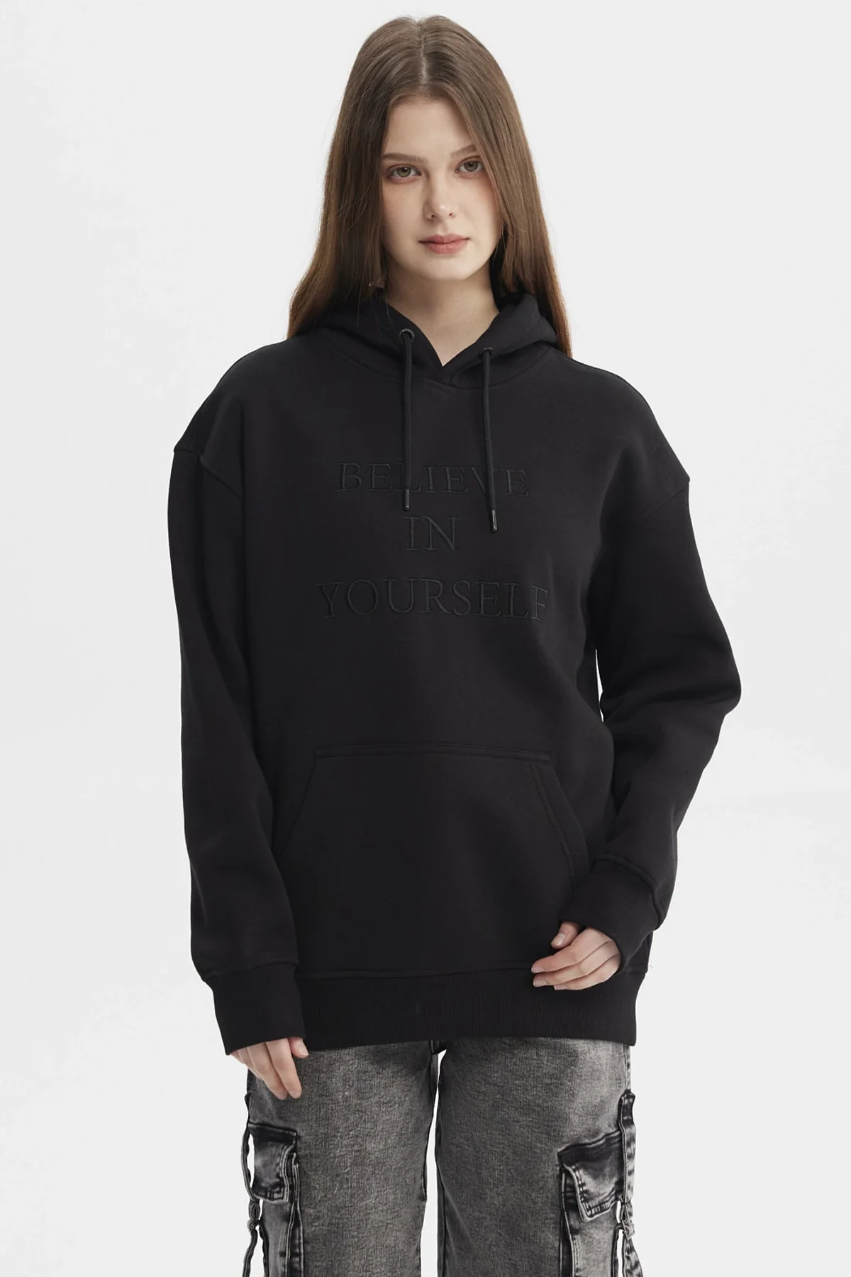 Polerón Mujer Canguro Print Negro