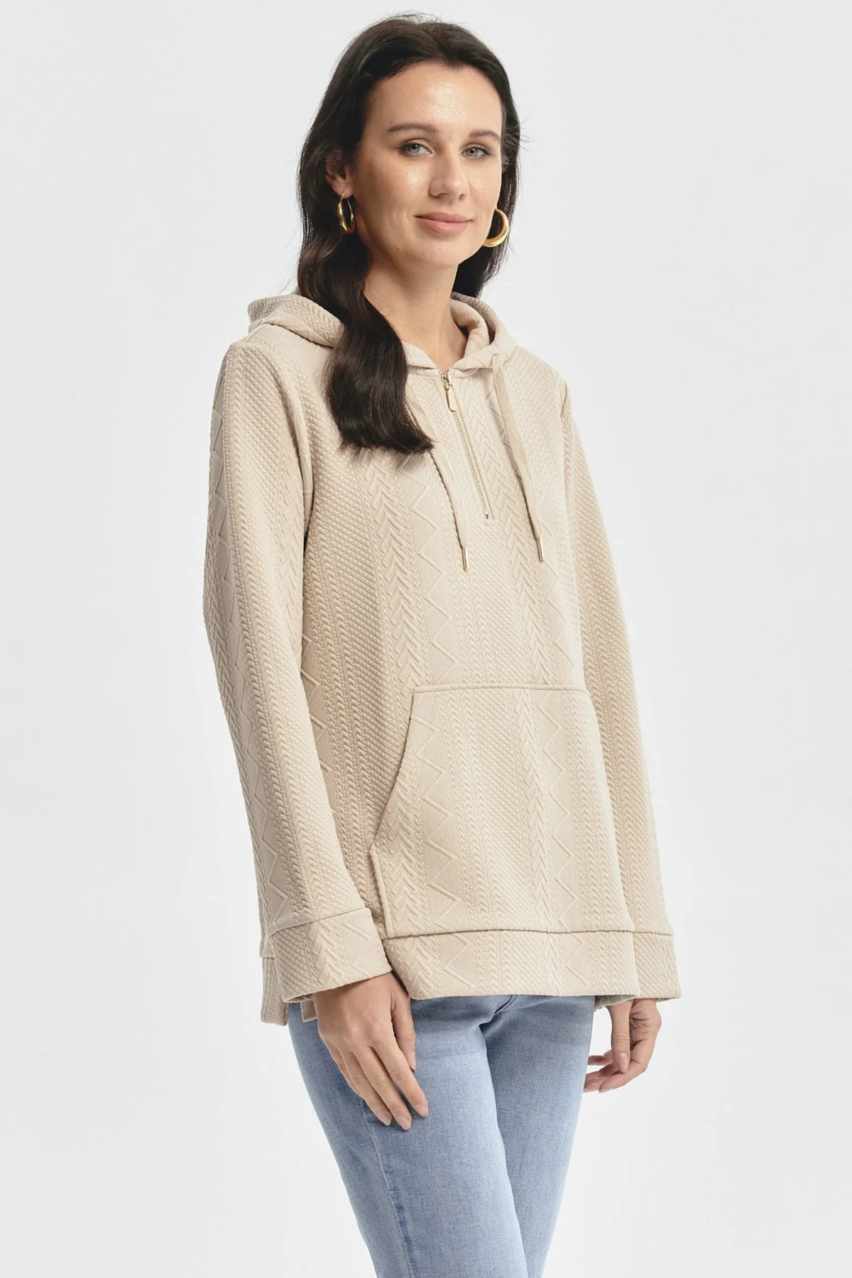 Polerón Mujer Canguro Textura Beige - Image 2