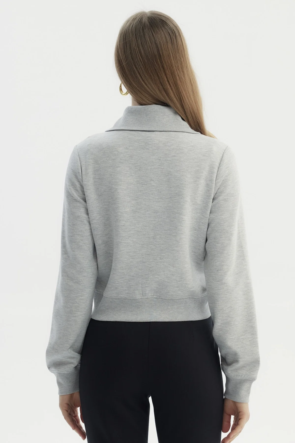 Polerón Mujer Cuello Alto Full Zipper Gris Melange - Image 3