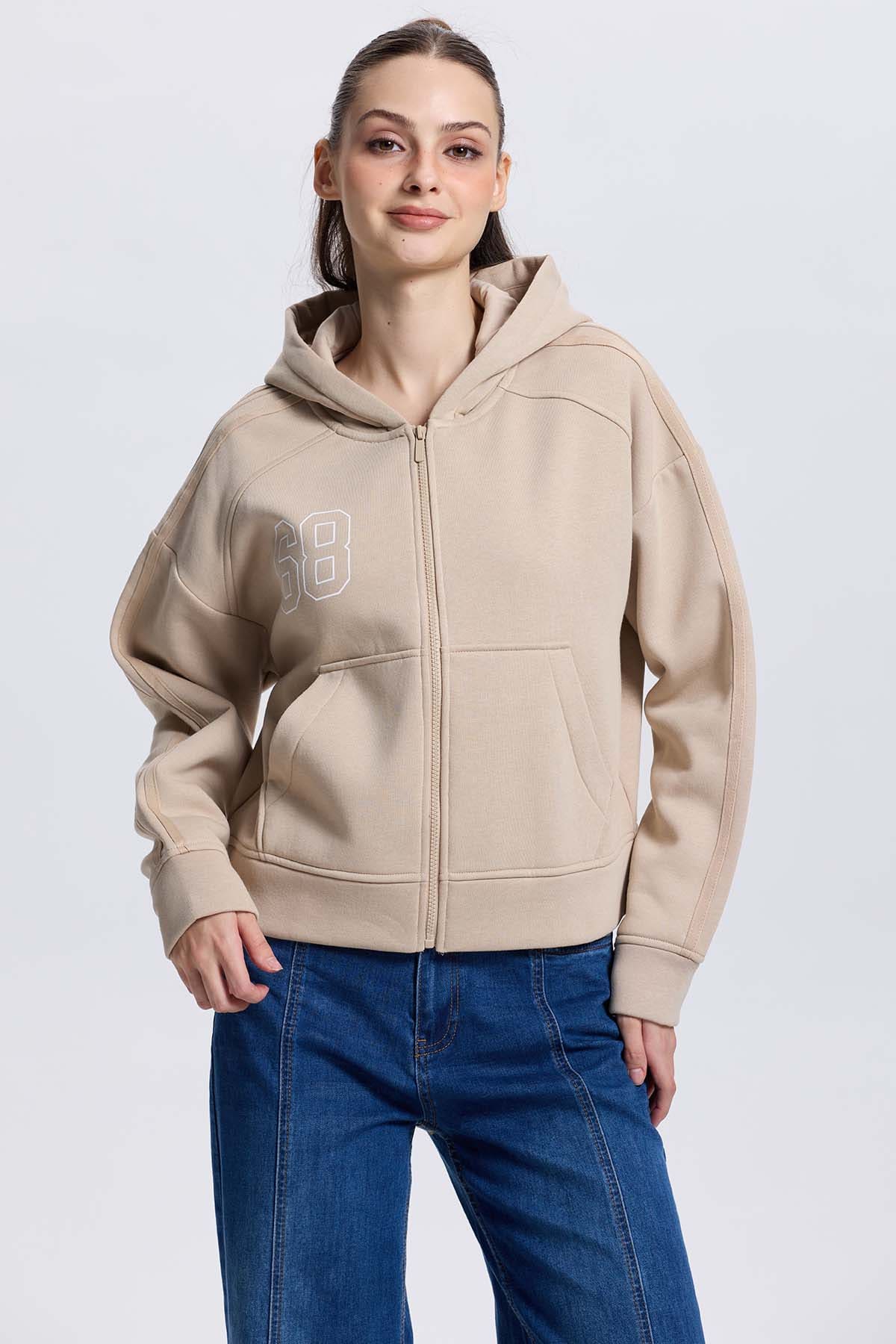 Polerón Mujer Full Zipper Beige - Image 2