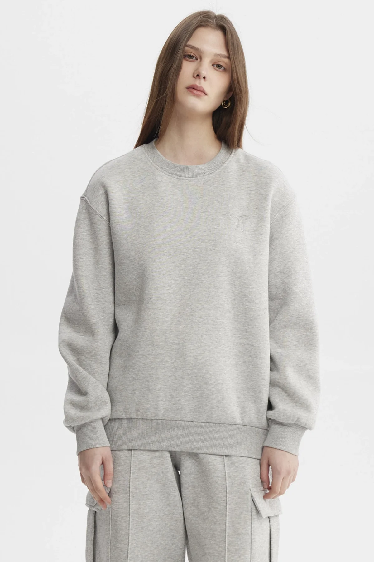 Polerón Mujer Liso Gris Melange Claro