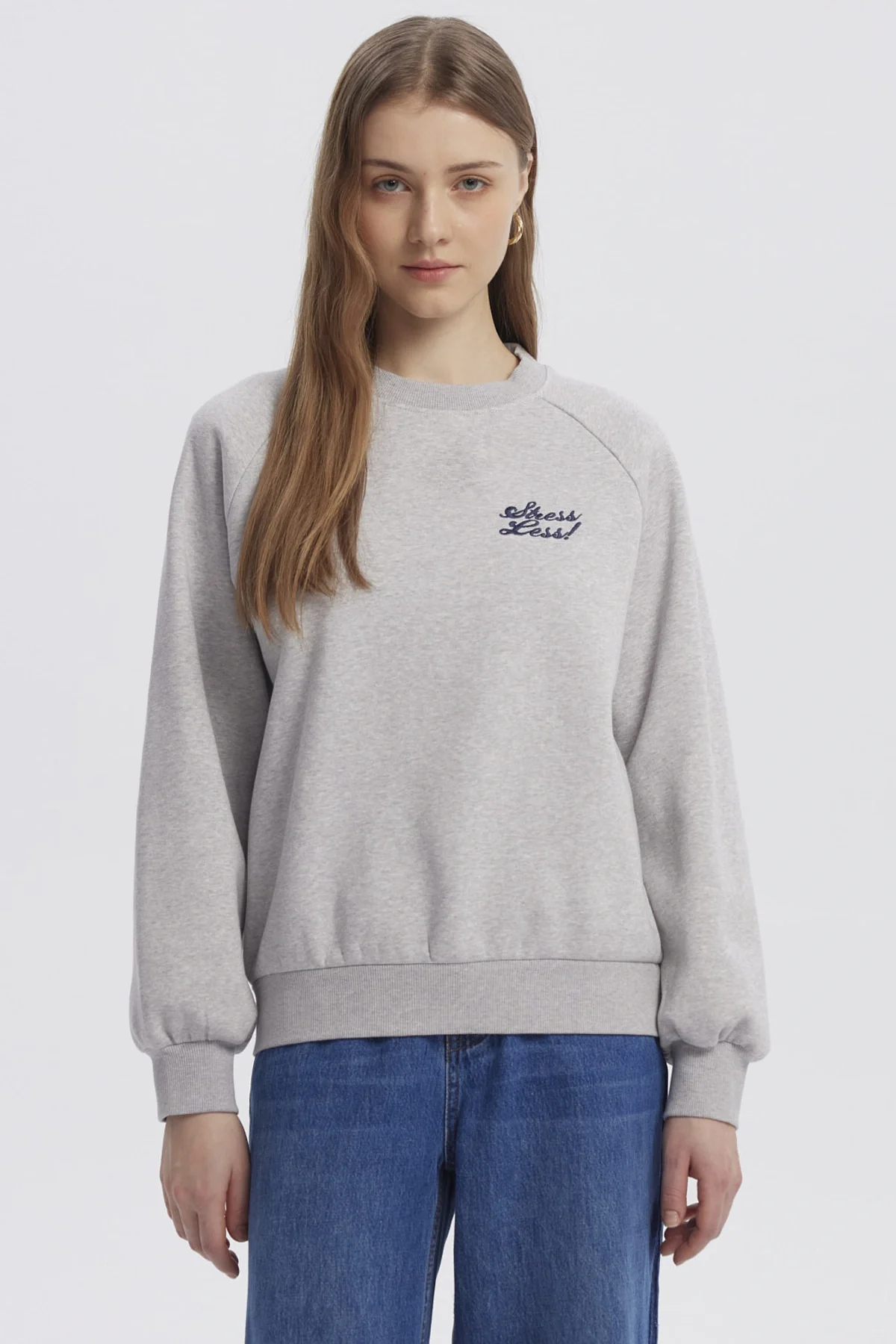 Polerón Mujer Oversize Print Gris Melange