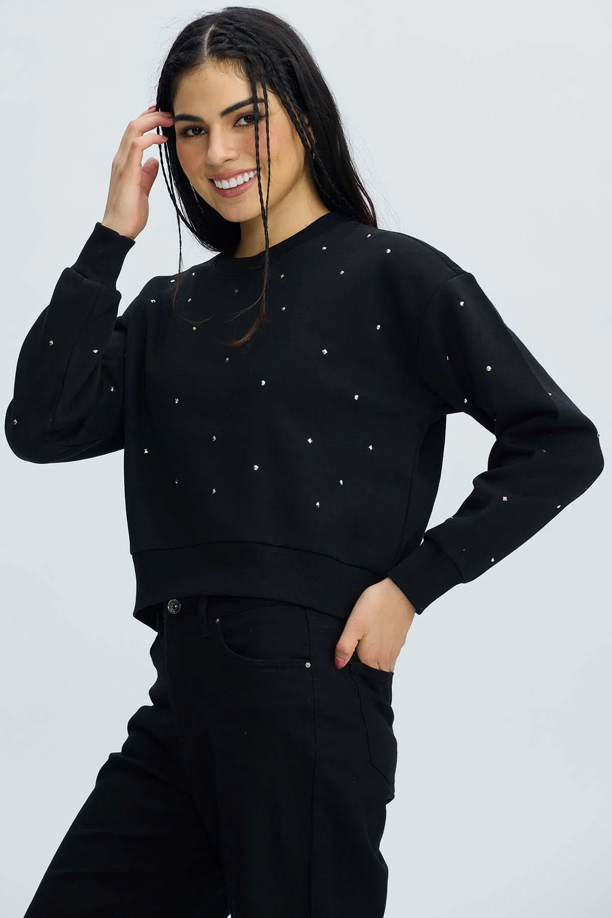 Polerón Mujer Strass Negro