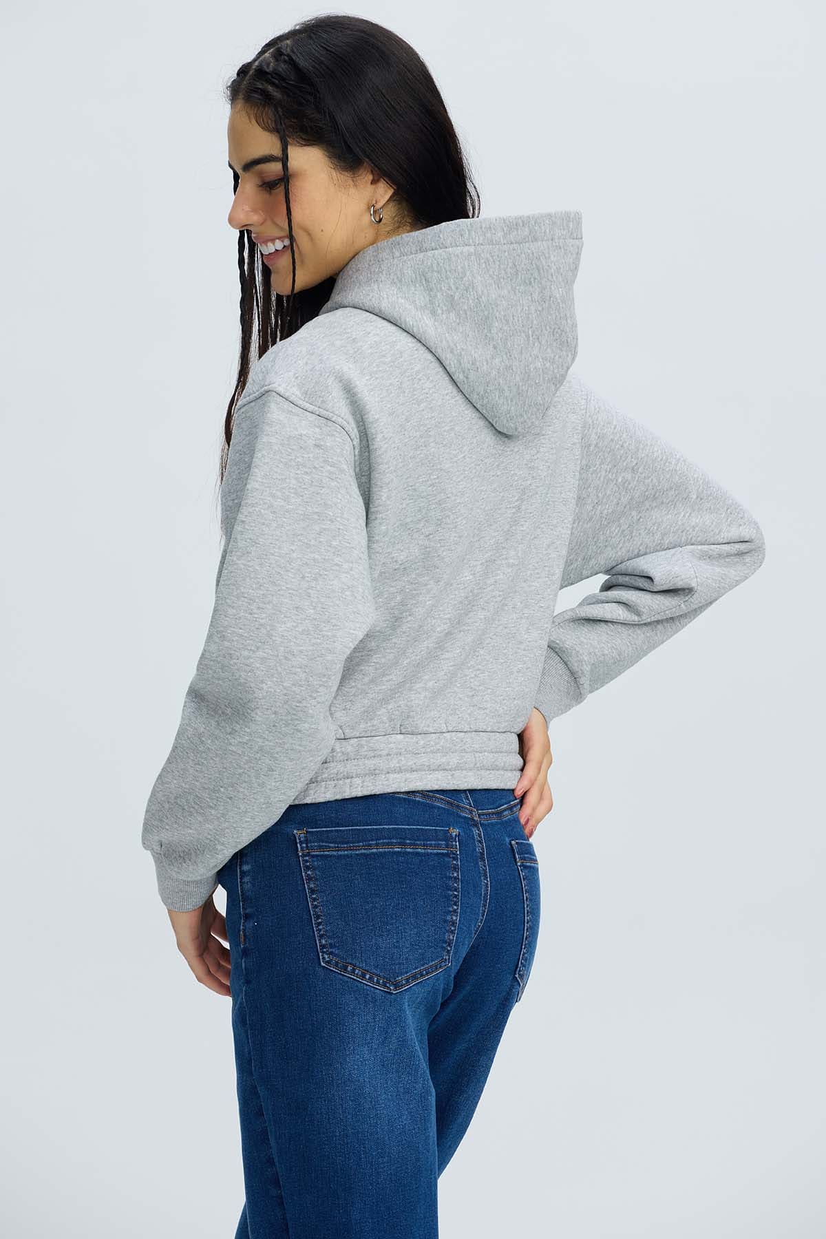 Polerón Mujer Zipper Crop Gris Melange - Image 3