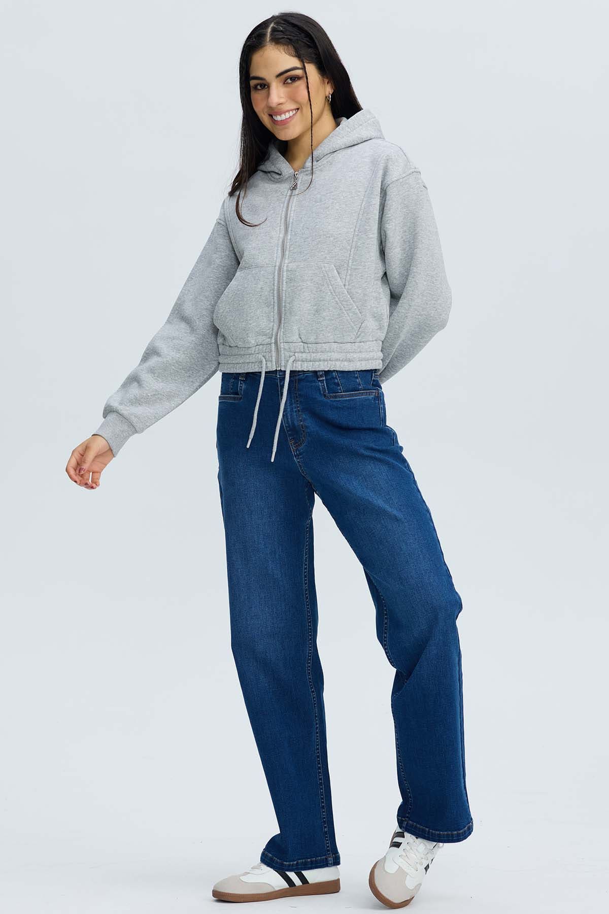 Polerón Mujer Zipper Crop Gris Melange - Image 4