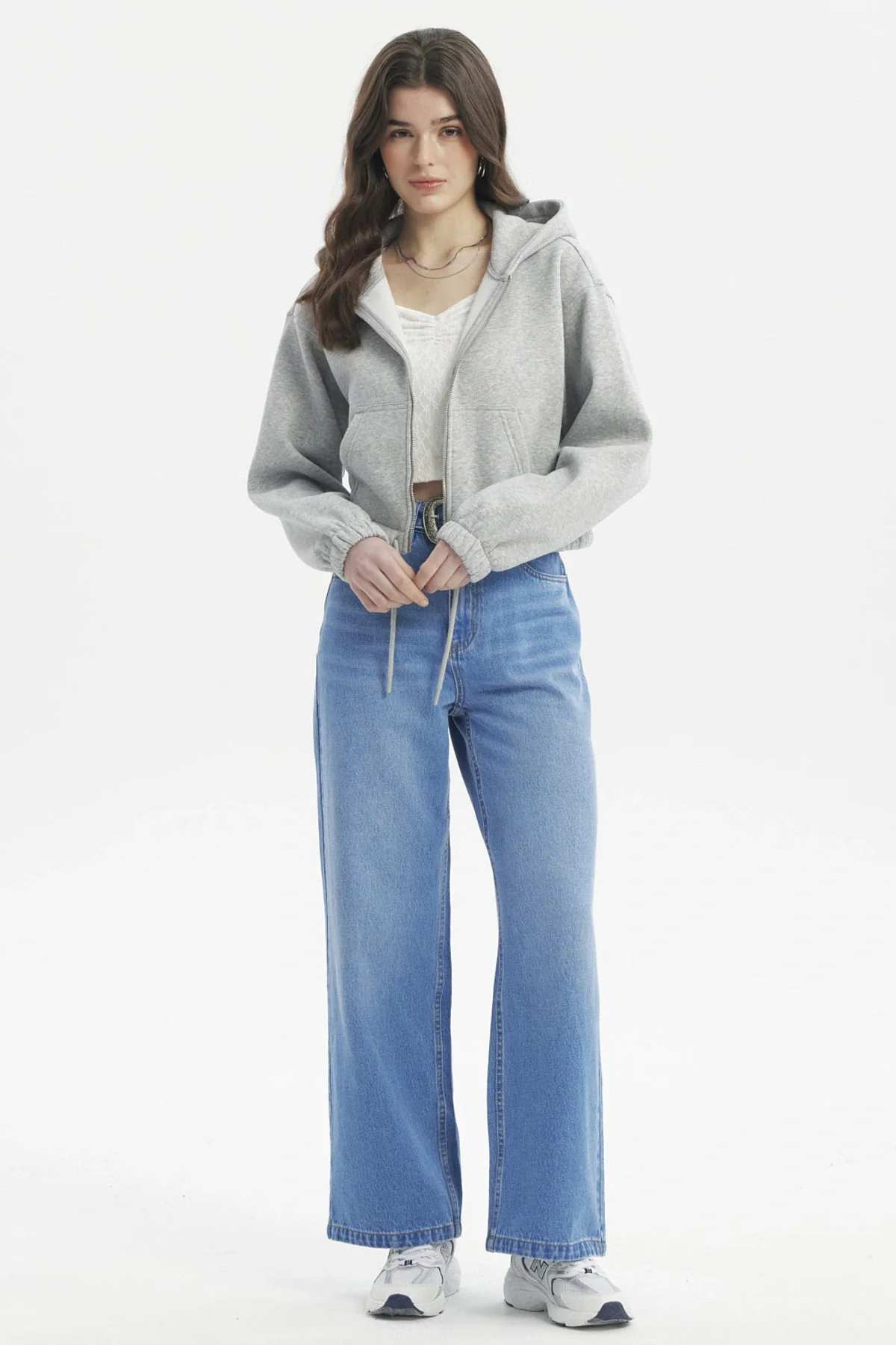 Polerón Mujer Zipper Crop Gris Melange - Image 4