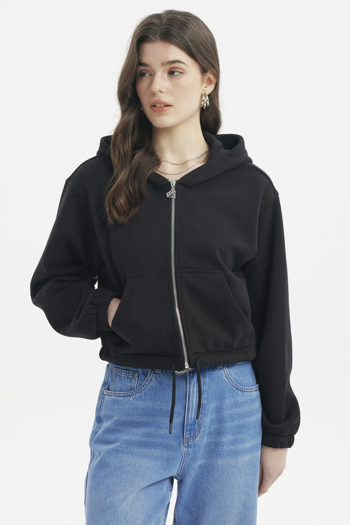 Polerón Mujer Zipper Crop Negro