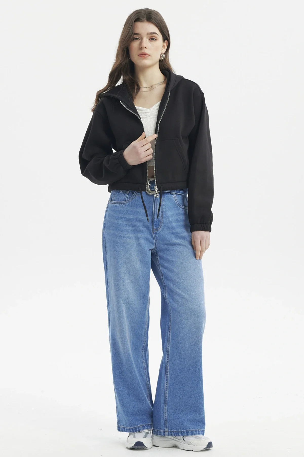 Polerón Mujer Zipper Crop Negro - Image 4