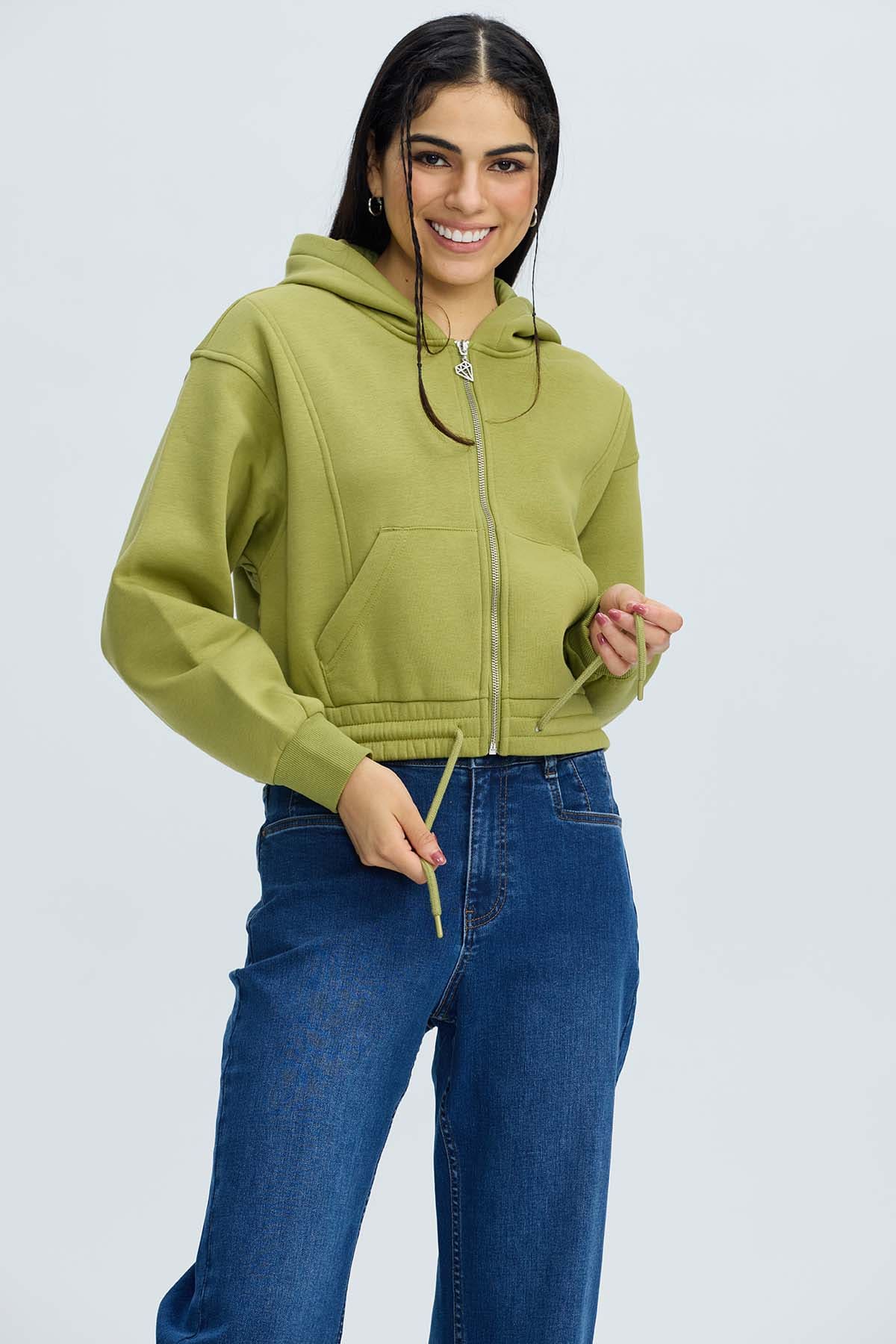 Polerón Mujer Zipper Crop Verde - Image 2
