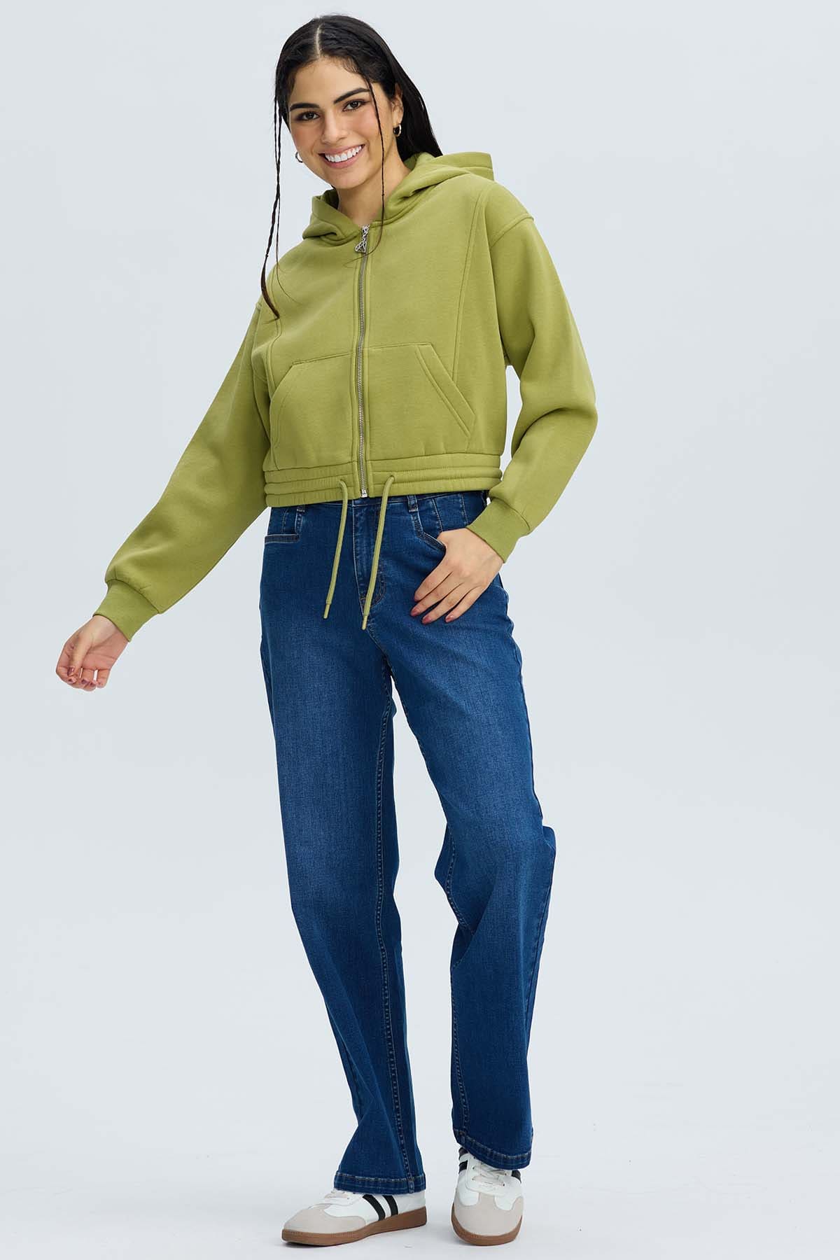 Polerón Mujer Zipper Crop Verde - Image 4
