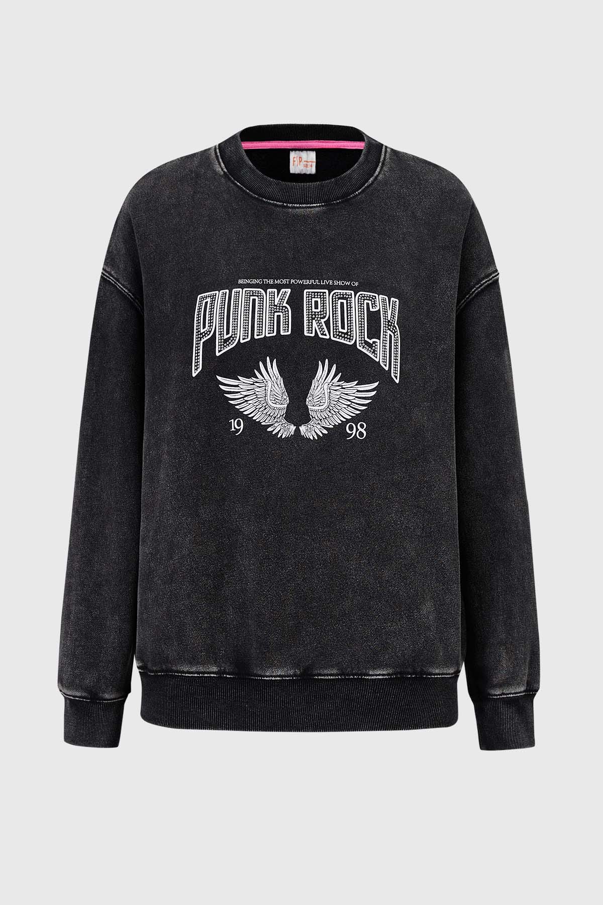 Polerón Niña Acid Wash Negro