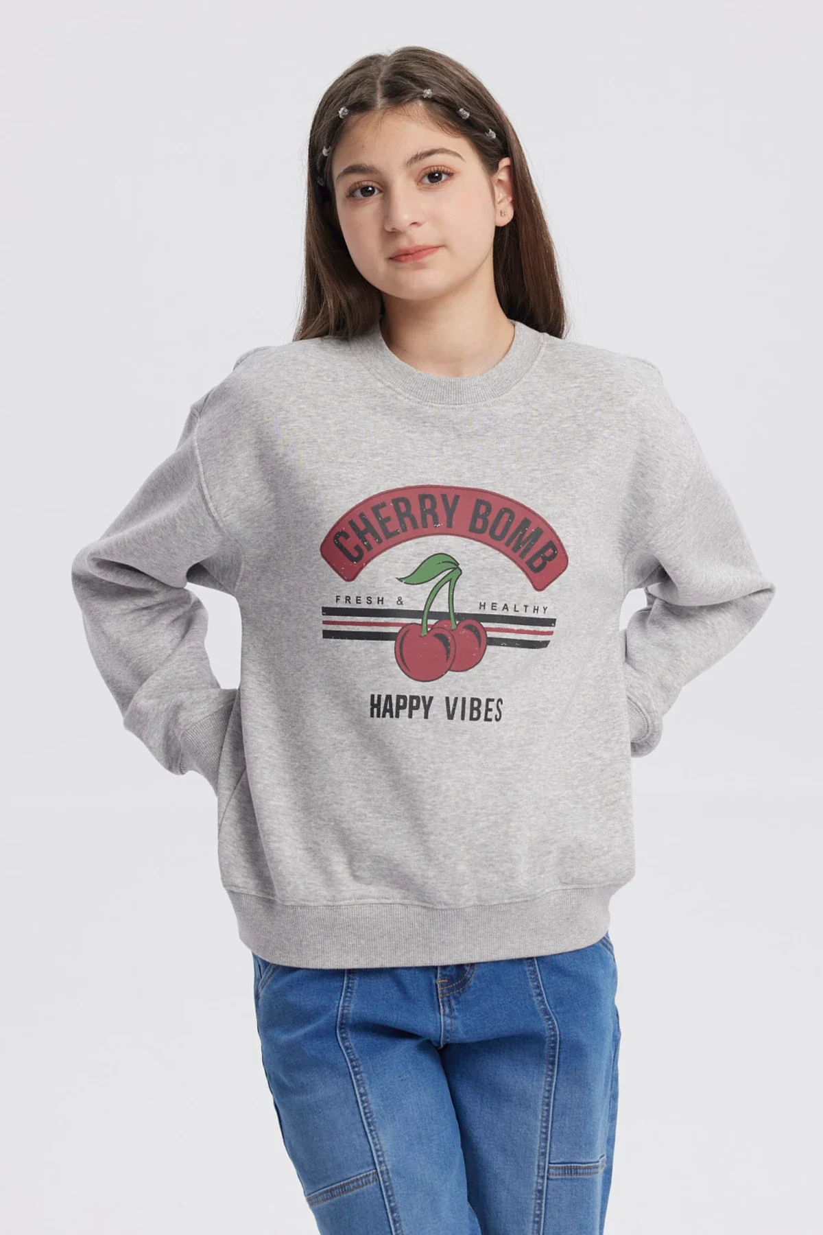 Polerón Niña Básico Print Gris Melange