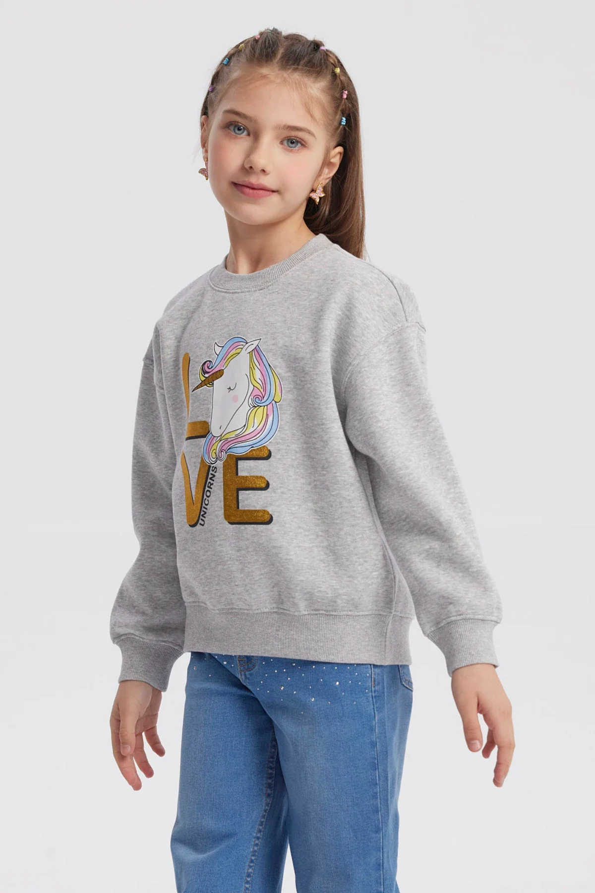 Polerón Niña Básico Print Gris Melange - Image 2