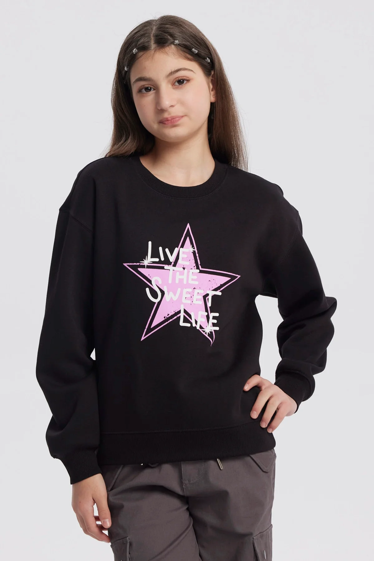 Polerón Niña Básico Print Negro