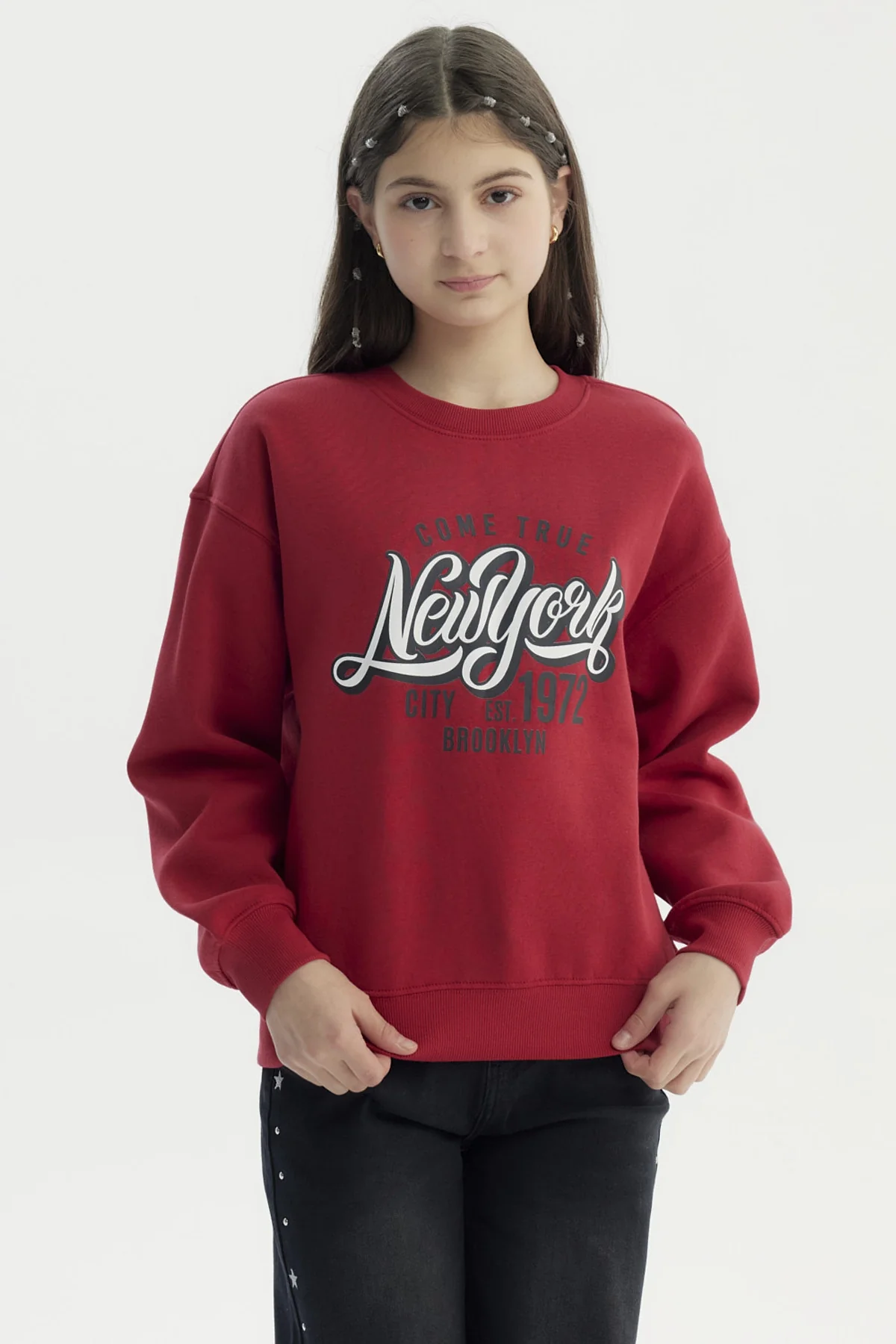 Polerón Niña Básico Print Rojo Oscuro