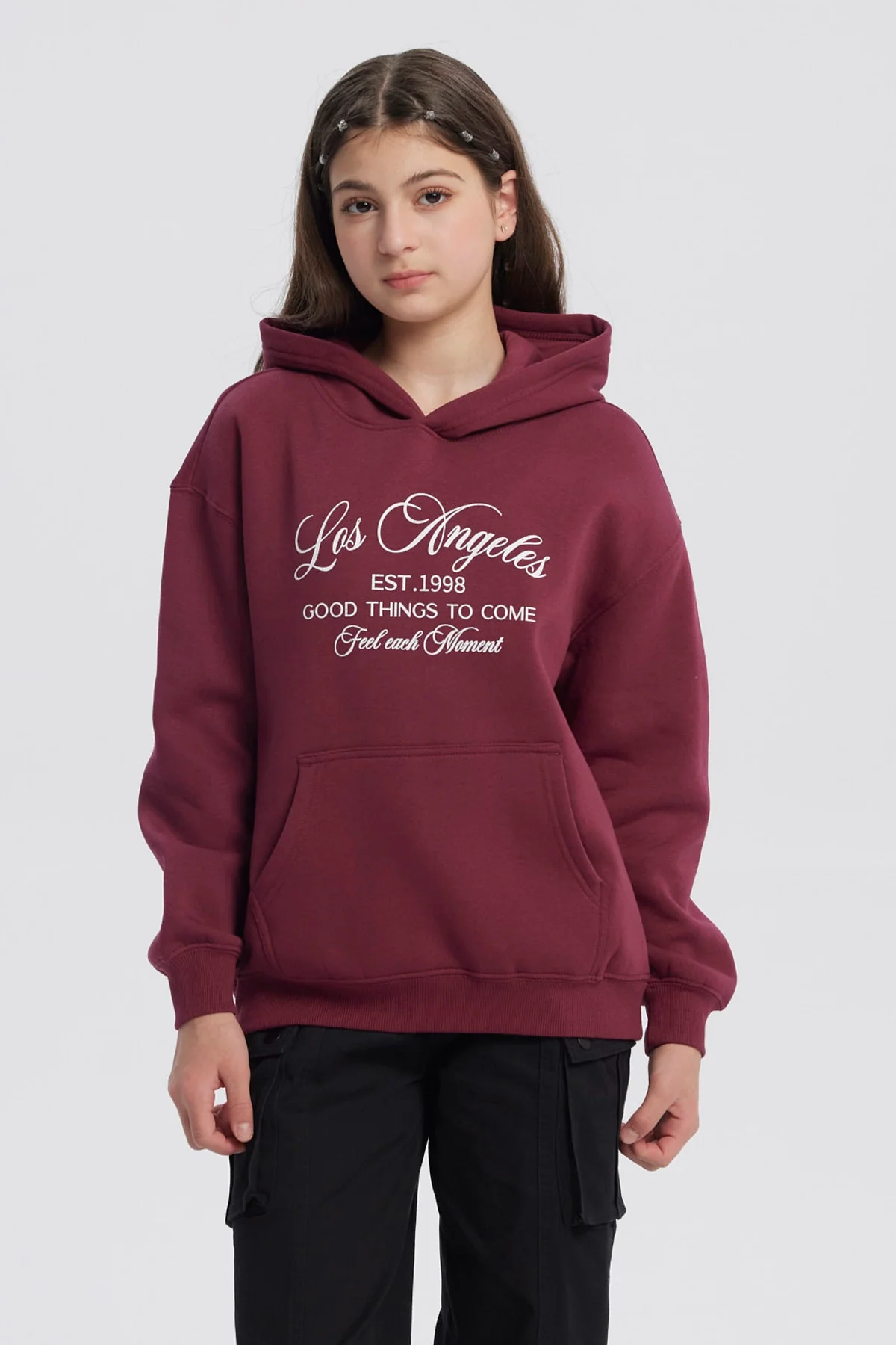 Polerón Niña Con Gorro Burdeo