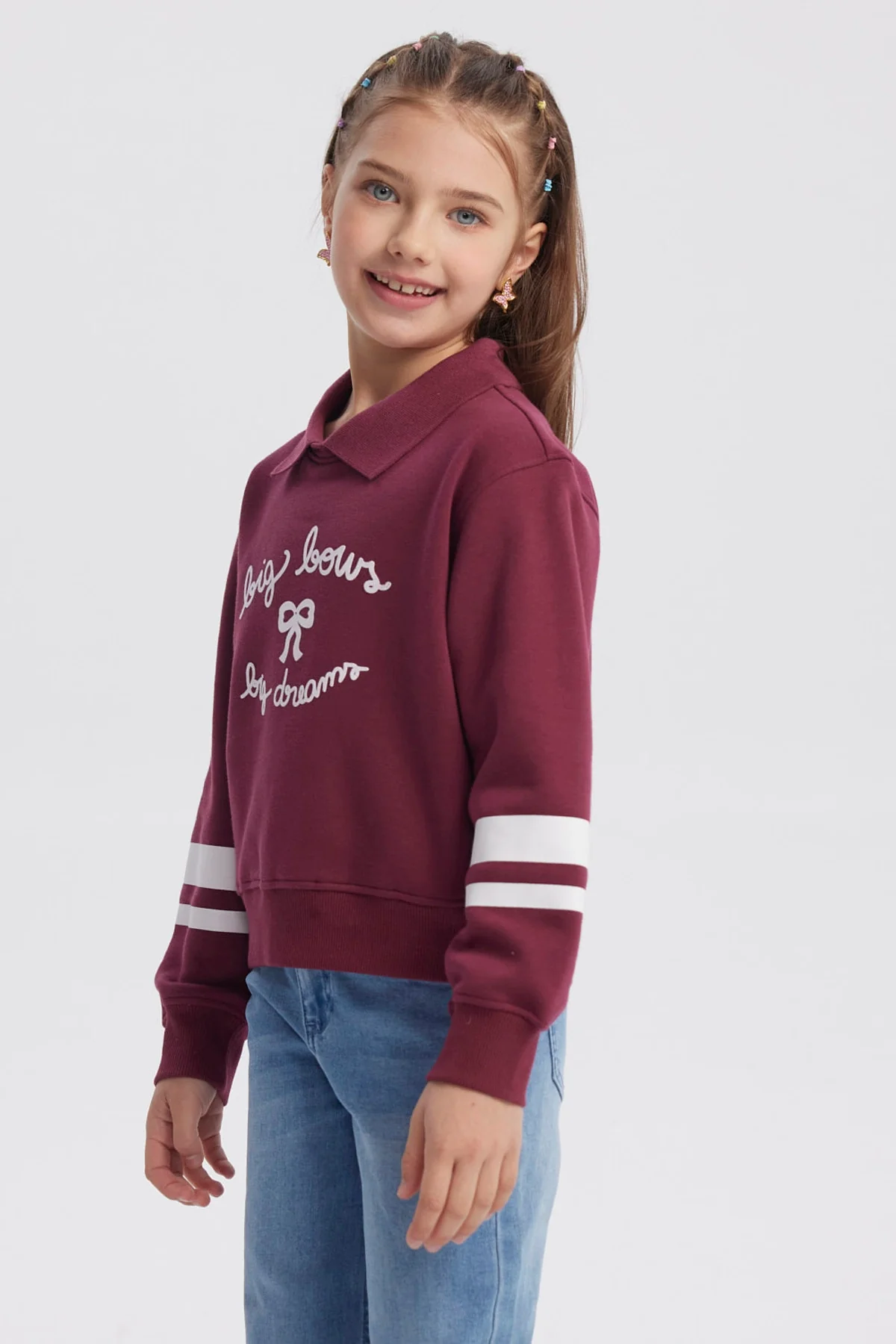 Polerón Niña Slim Cuello Camisero Burdeo - Image 2