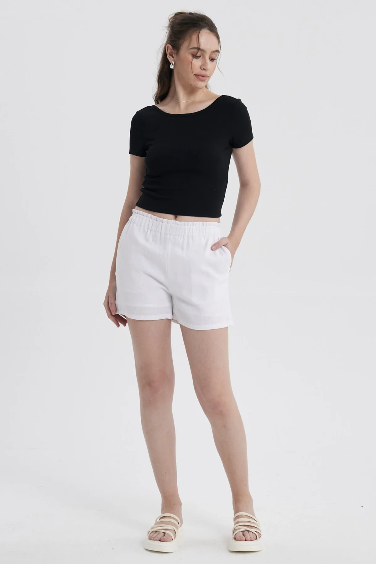 Short Mujer Lino Pretina Blanco - Image 4