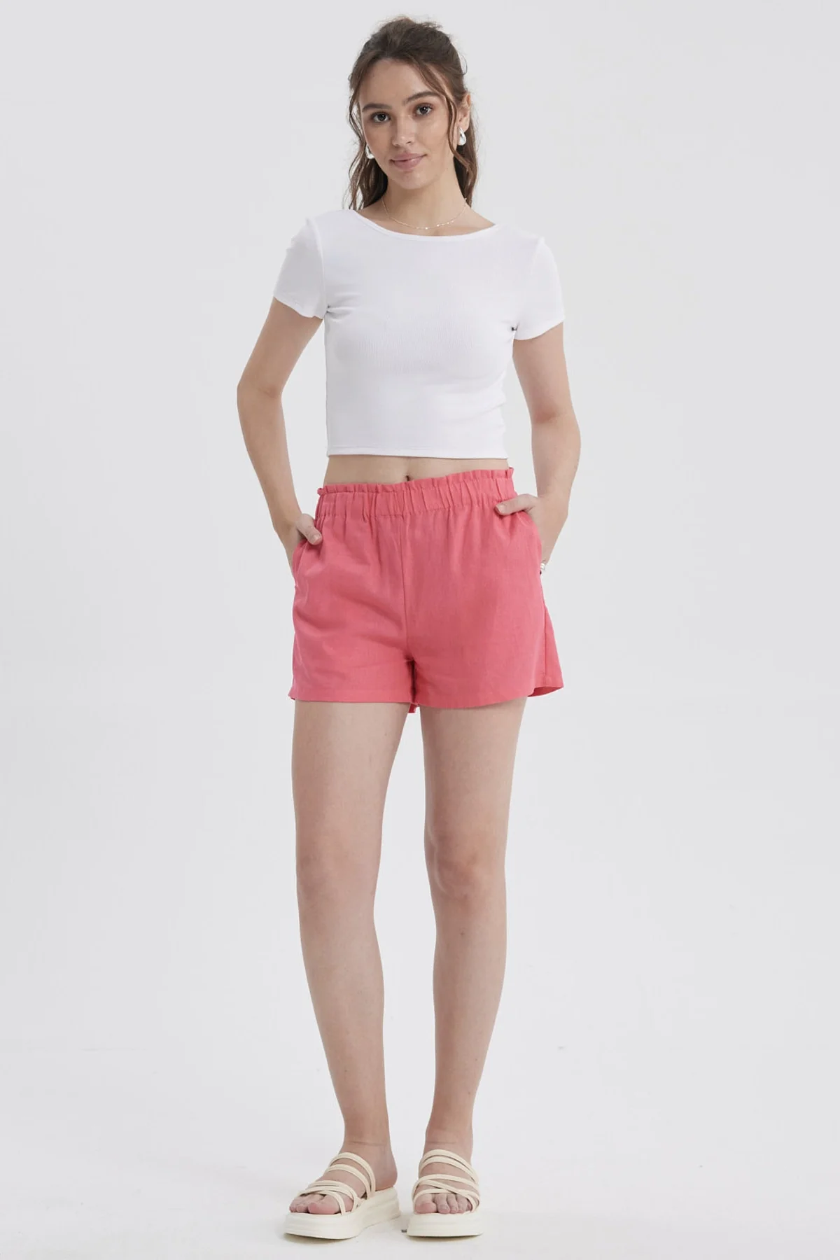 Short Mujer Lino Pretina Rosado - Image 4