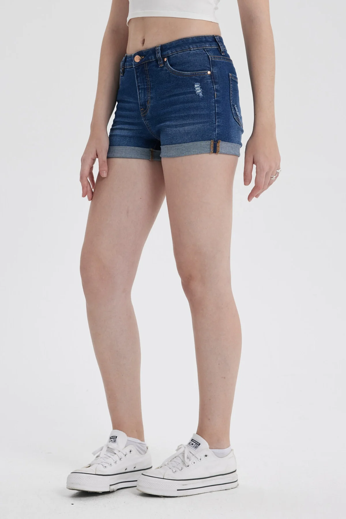 Short Mujer Roll Up Tiro Alto Azul - Image 2