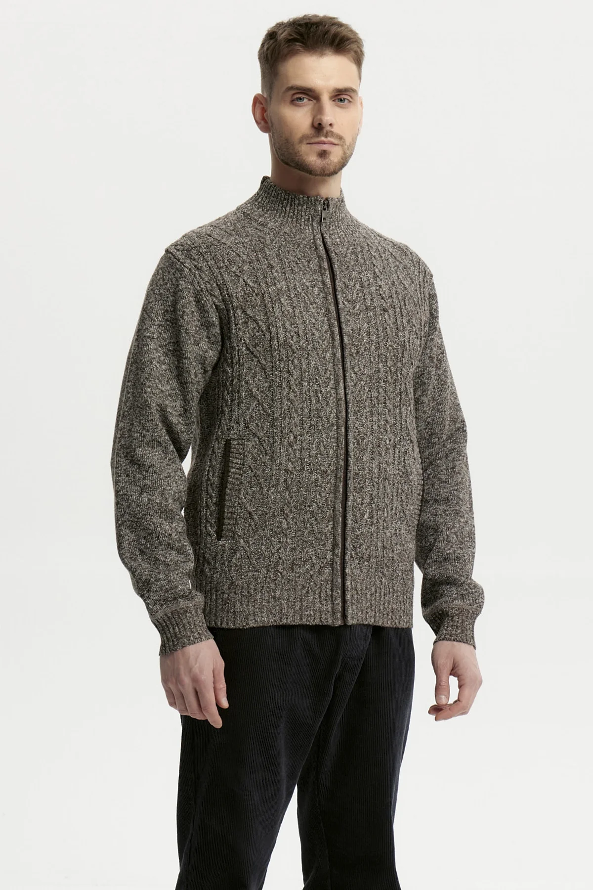 Sweater Hombre Cuello Con Cierre Café - Image 2
