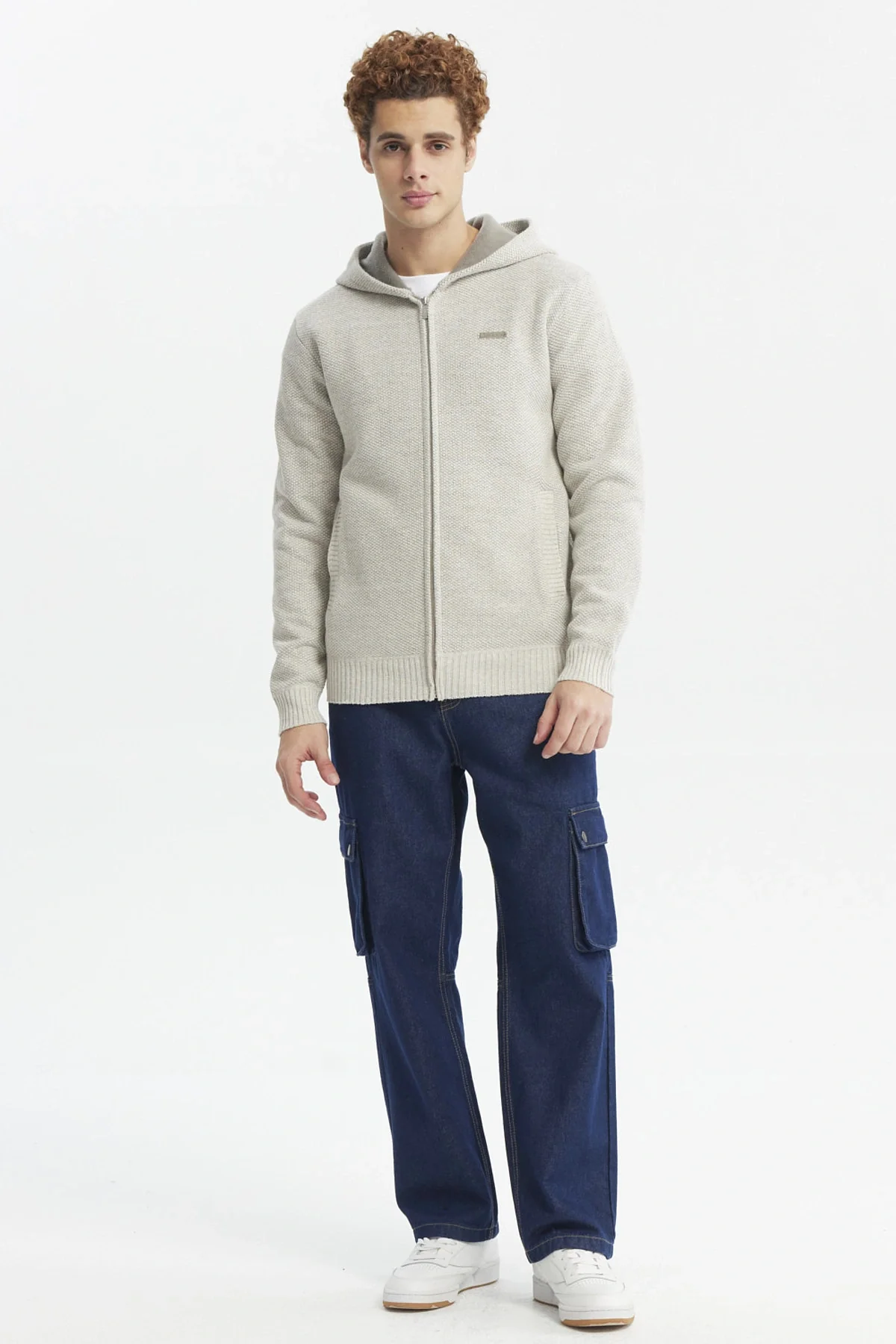 Sweater Hombre Hoodie Liso Con Micropolar Beige - Image 4