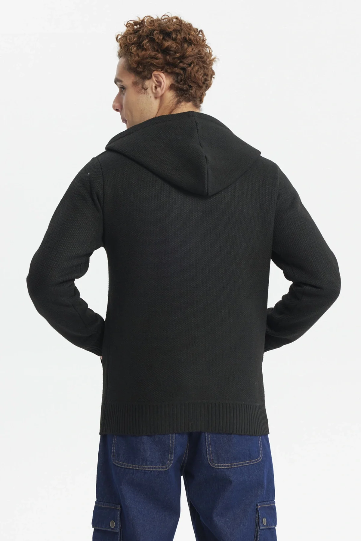 Sweater Hombre Hoodie Liso Con Micropolar Negro - Image 3