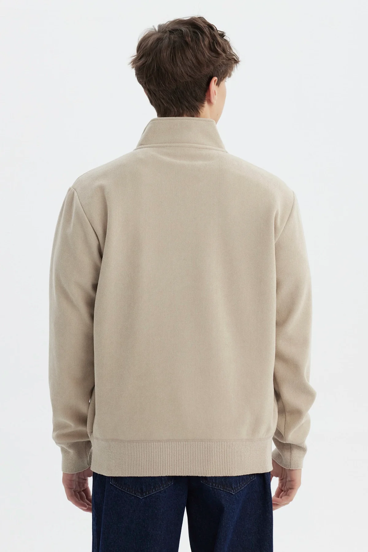 Sweater Hombre Slim Half Zipper Beige - Image 3