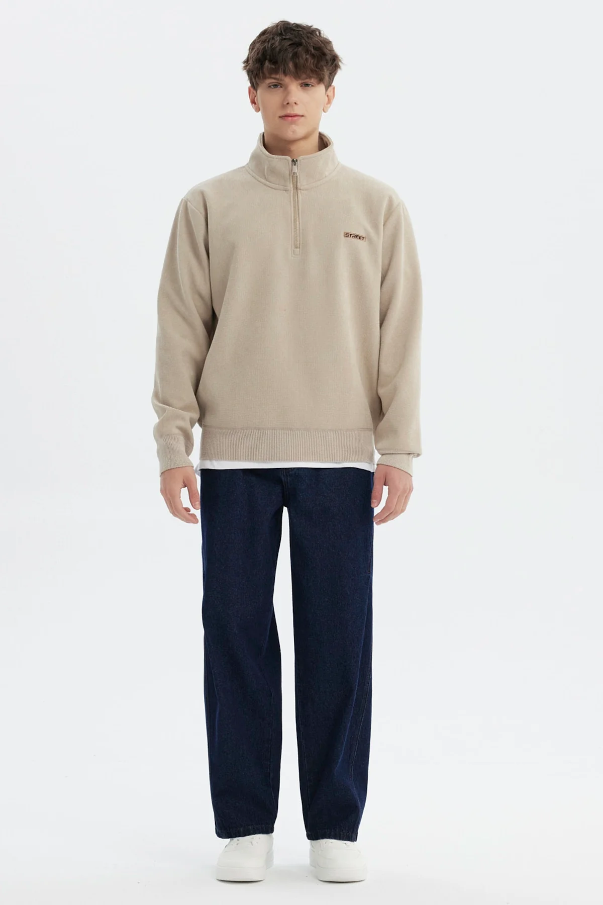 Sweater Hombre Slim Half Zipper Beige - Image 4