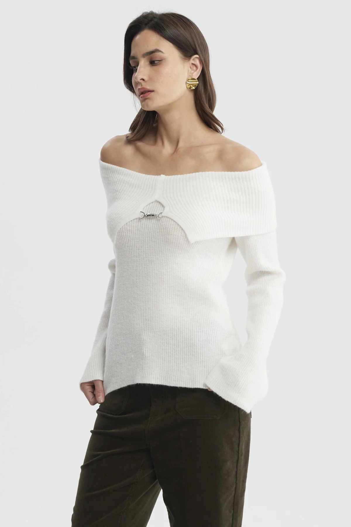 Sweater Mujer Ajustado Hombro Descubierto Crudo - Image 2
