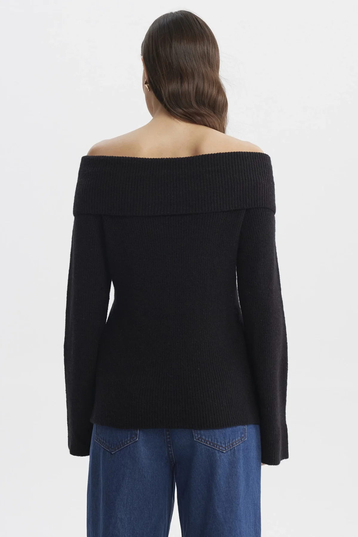 Sweater Mujer Ajustado Hombro Descubierto Negro - Image 3