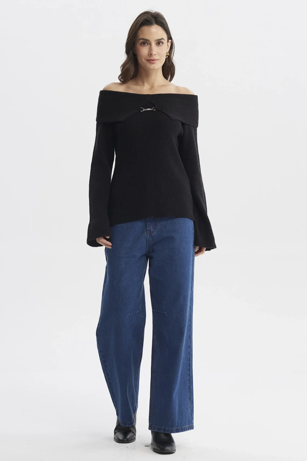 Sweater Mujer Ajustado Hombro Descubierto Negro - Image 4