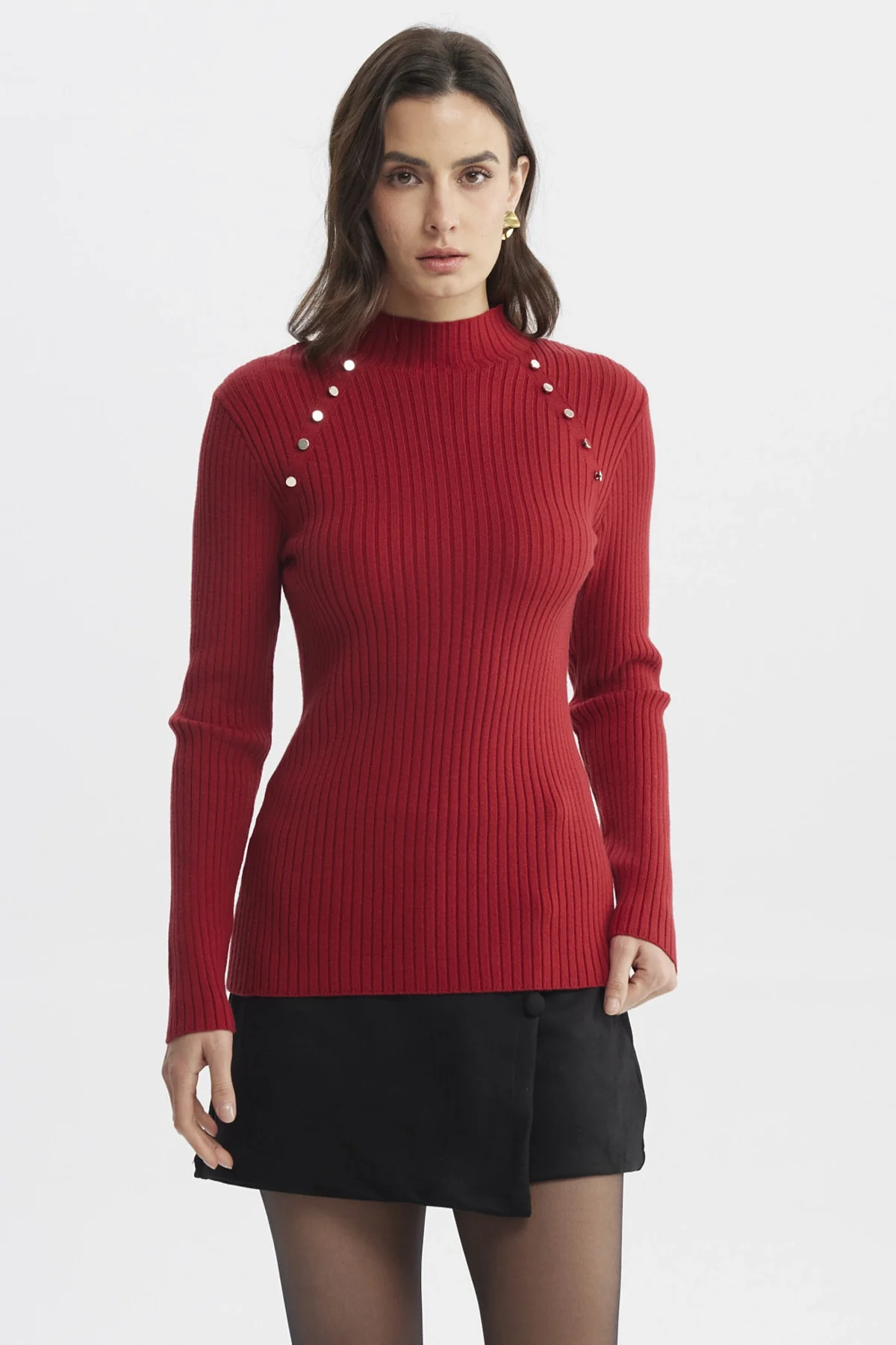 Sweater Mujer Ajustado Rojo Oscuro