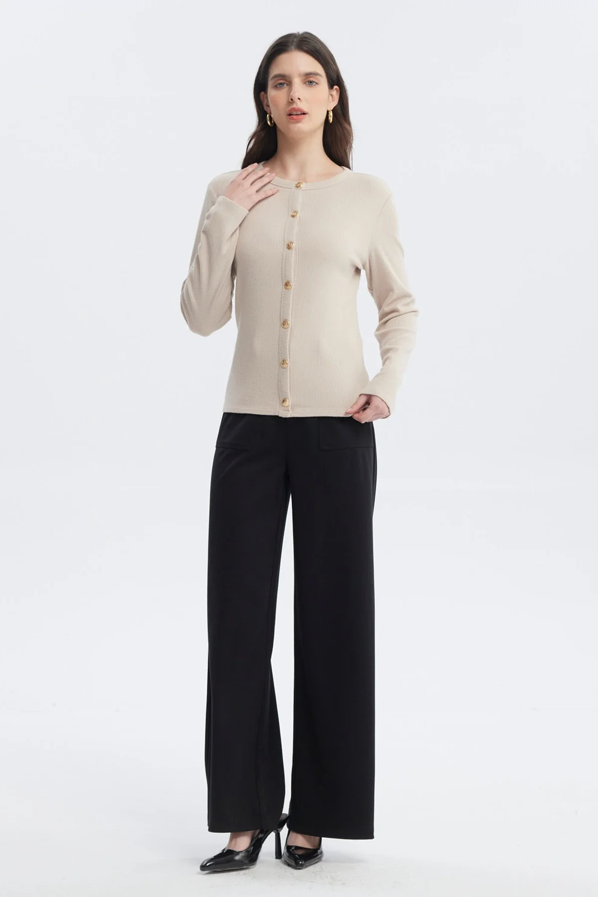 Sweater Mujer Aplicación Botones Beige - Image 4