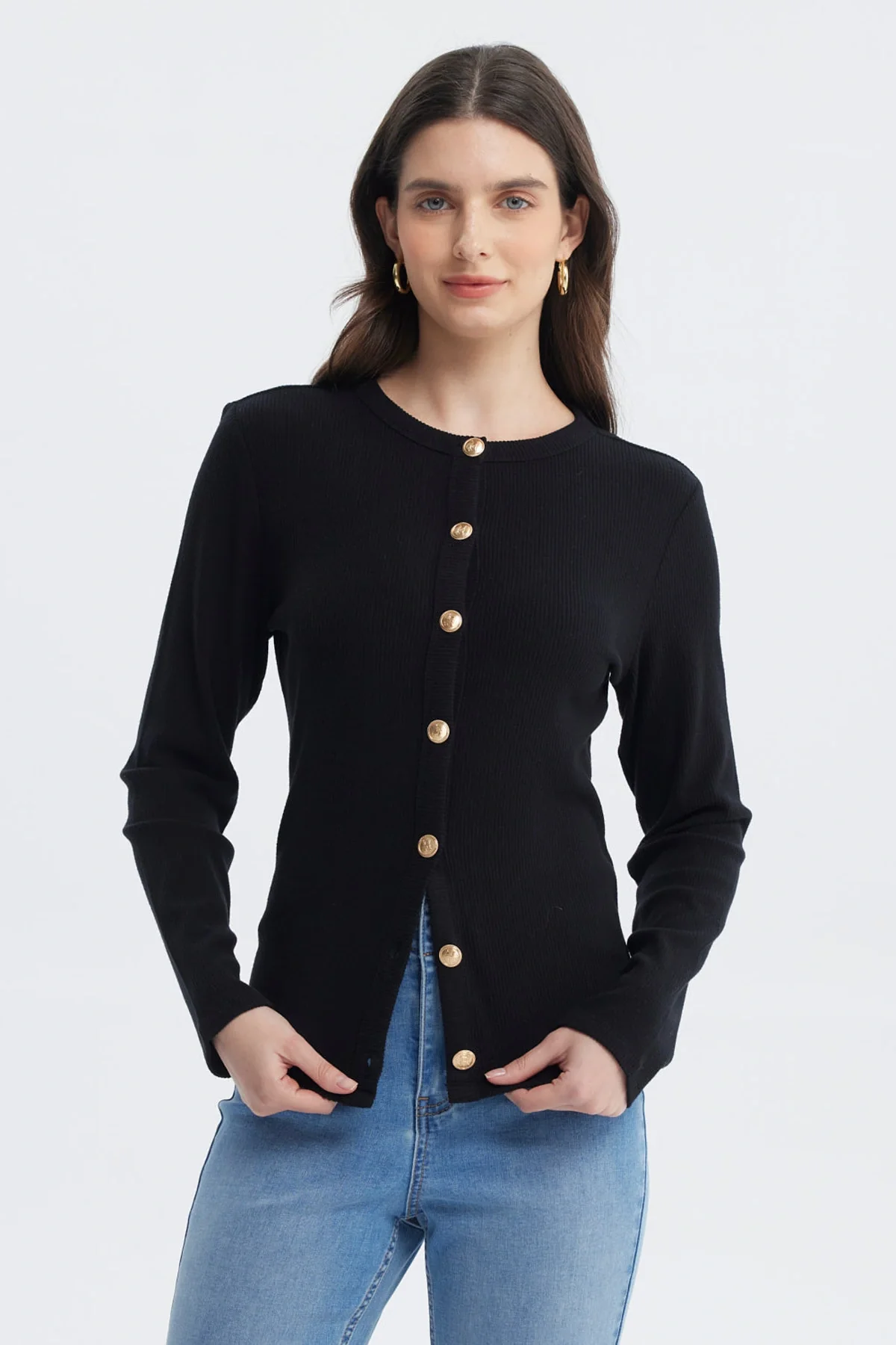 Sweater Mujer Aplicación Botones Negro