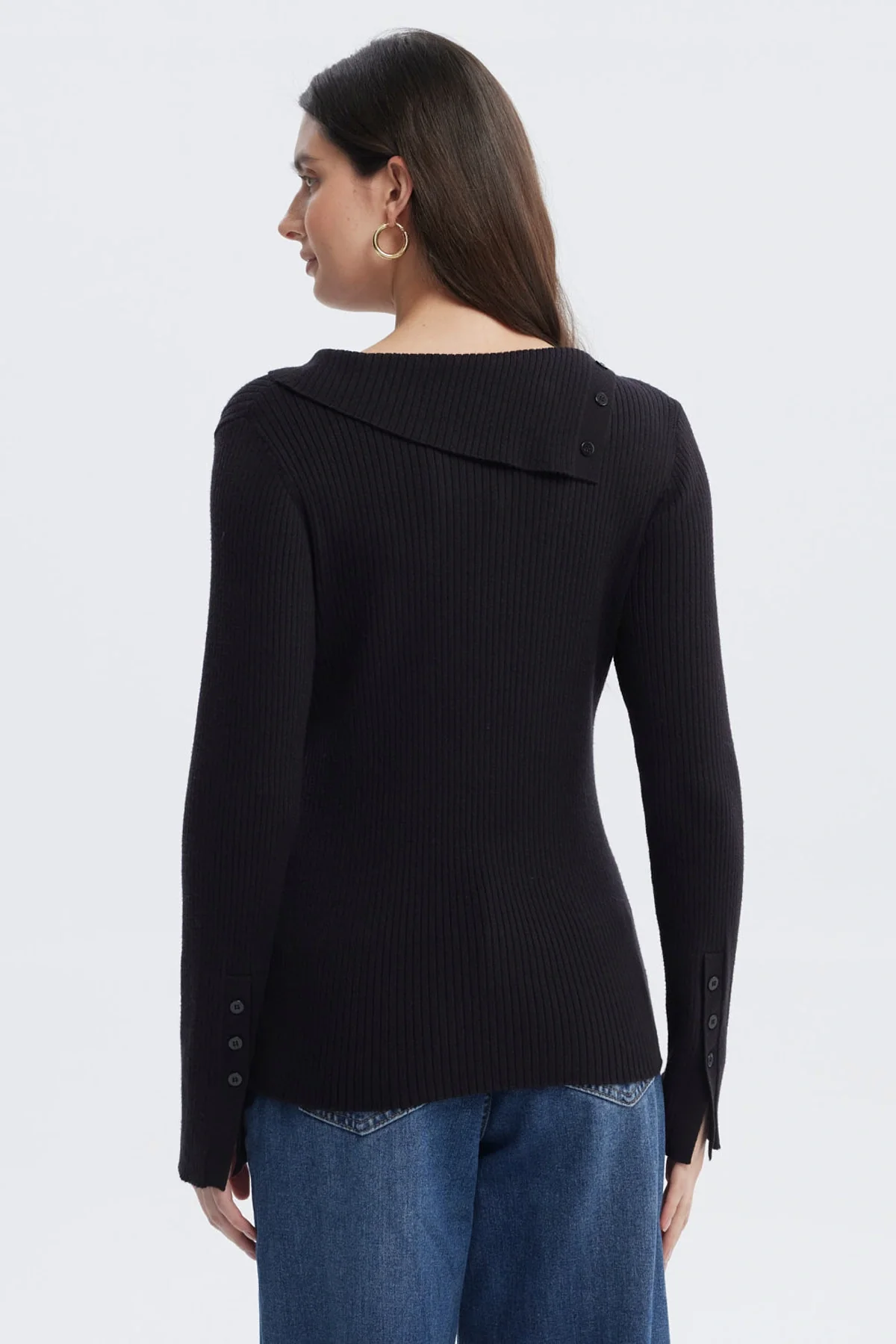 Sweater Mujer Asimétrico Botones Negro - Image 3
