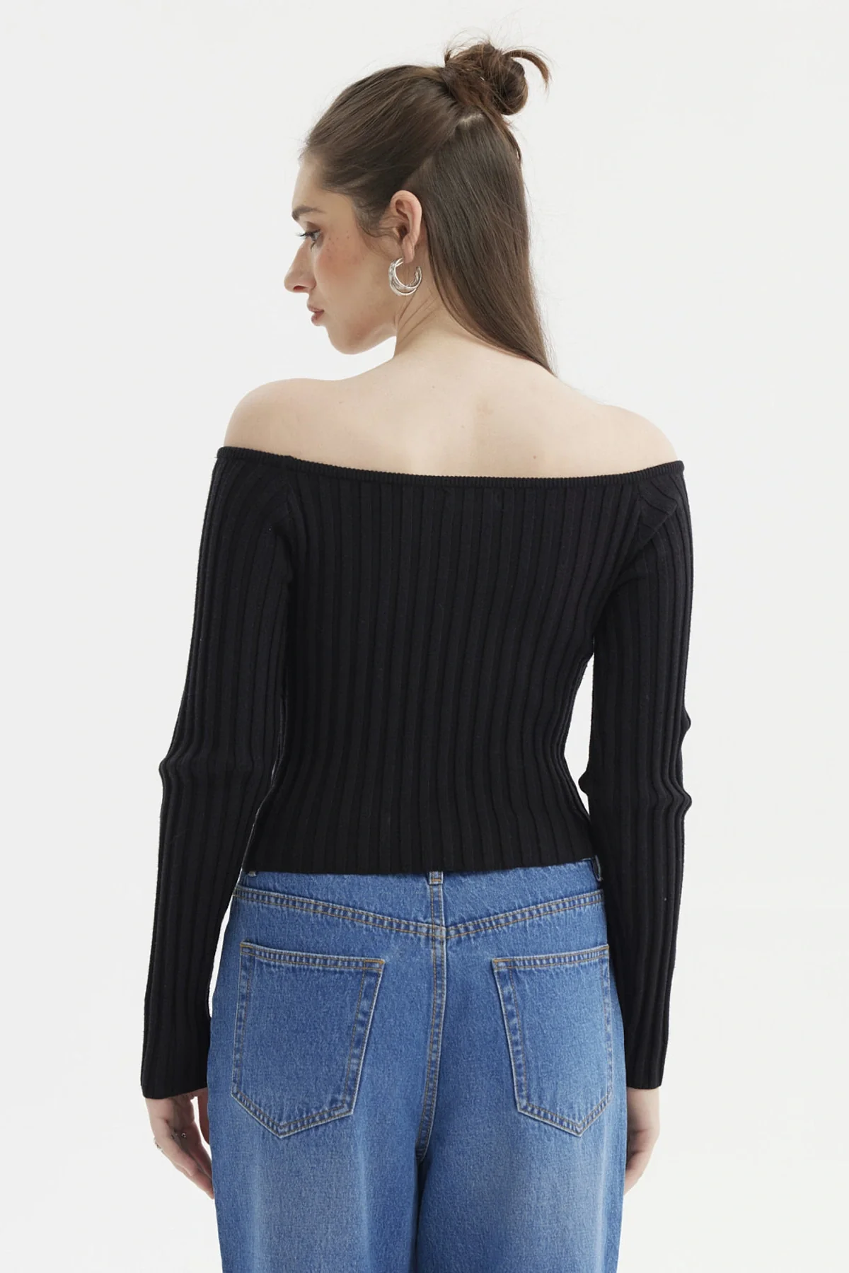 Sweater Mujer Bardot Crop Negro - Image 2