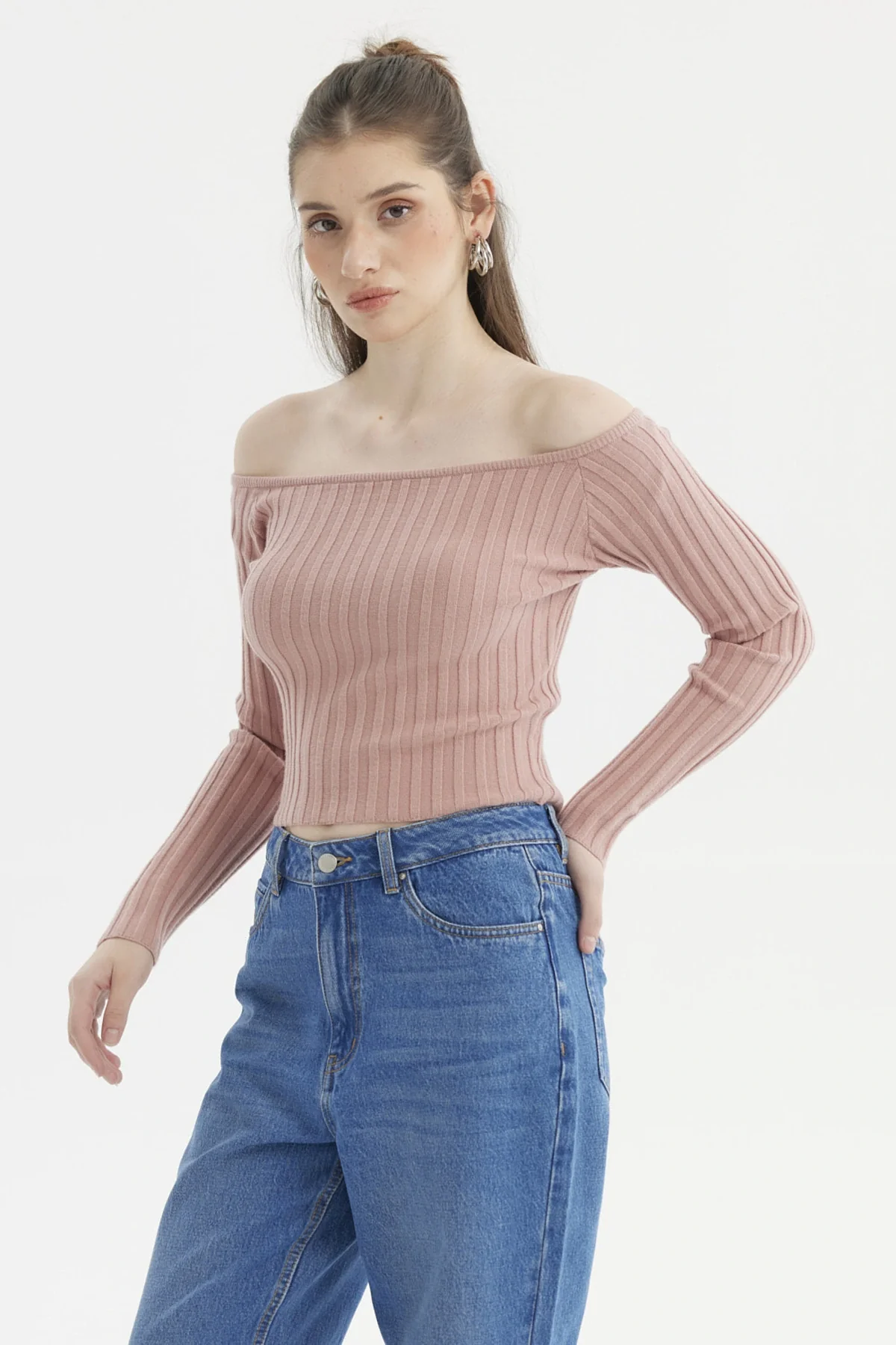 Sweater Mujer Bardot Crop Palo Rosa - Image 2