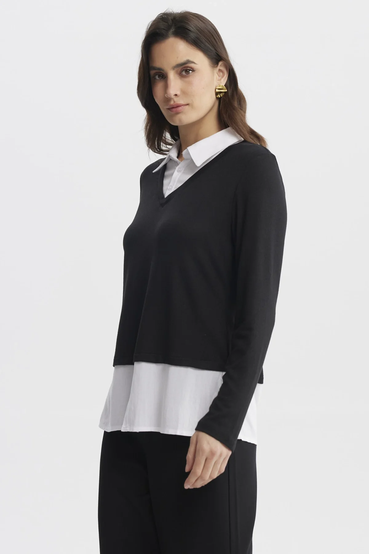 Sweater Mujer Blusa Falsa Y Faldon Negro / Blanco - Image 2
