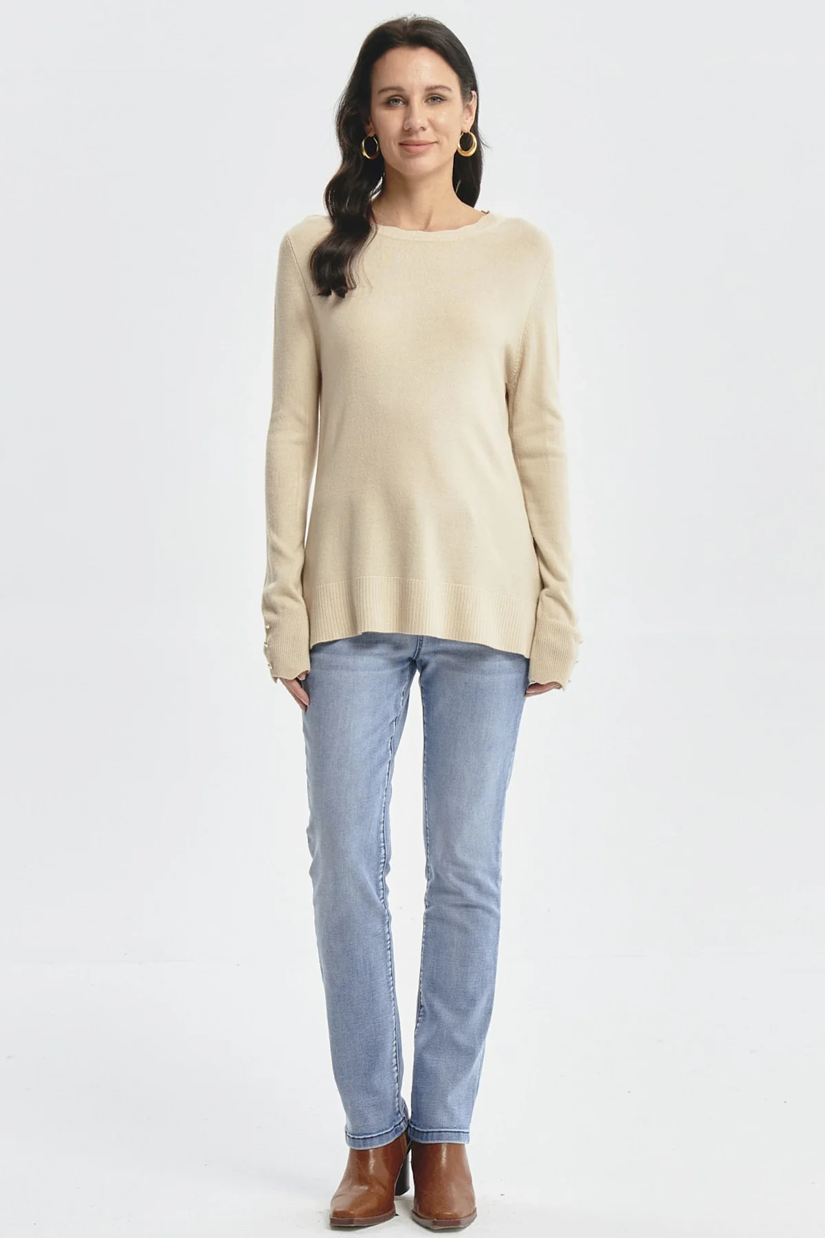 Sweater Mujer Botones Beige Oscuro - Image 4