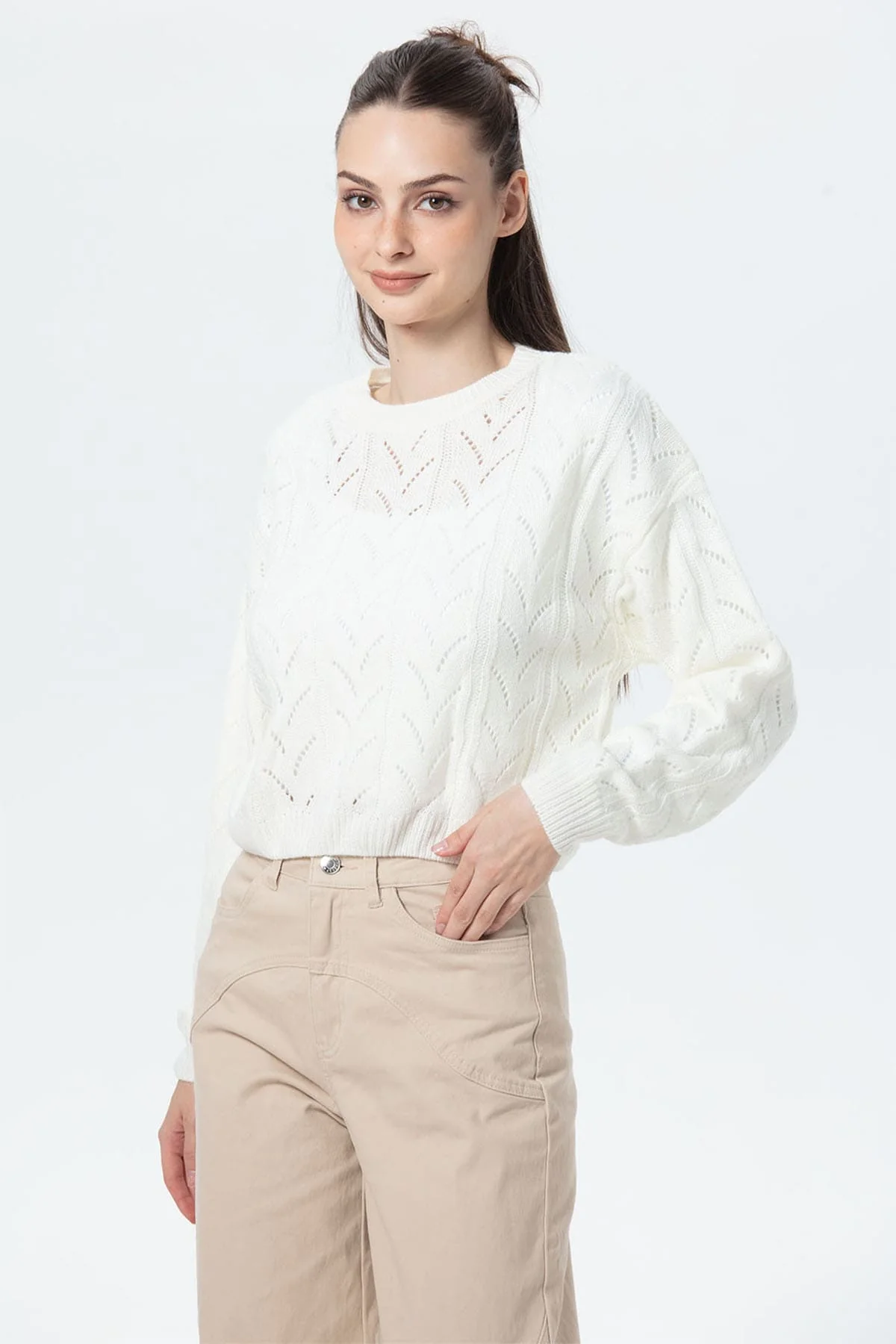 Sweater Mujer Calado Crudo - Image 2