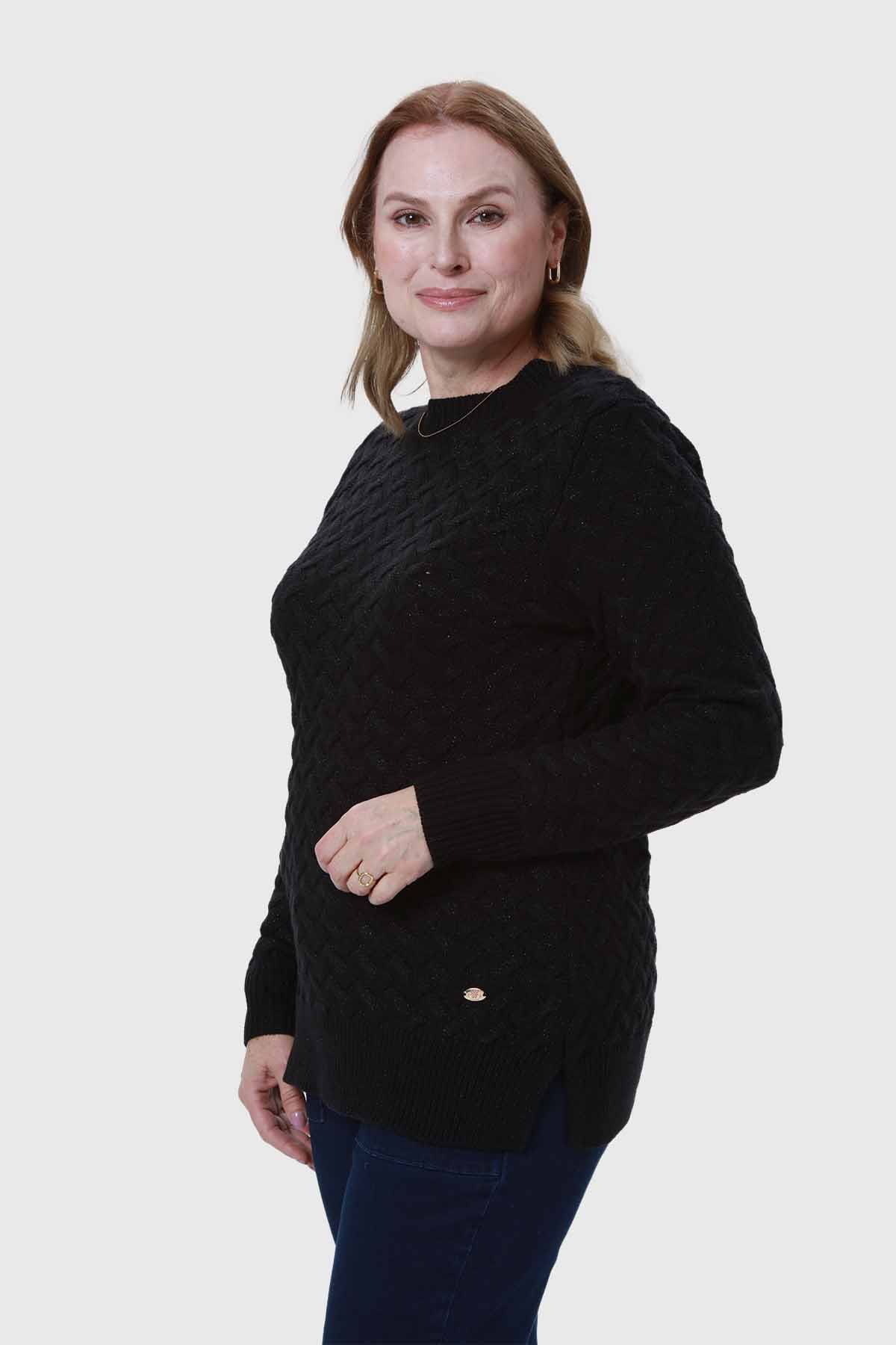 Sweater Mujer Calado Negro - Image 2