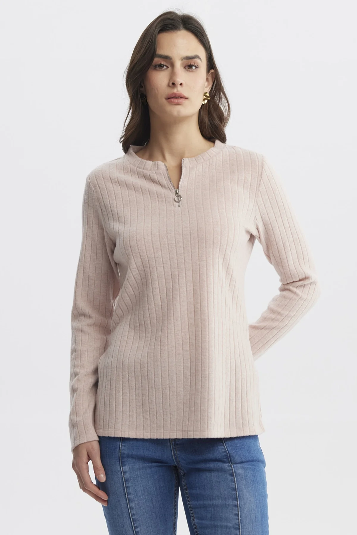 Sweater Mujer Caman Cierre Palo Rosa