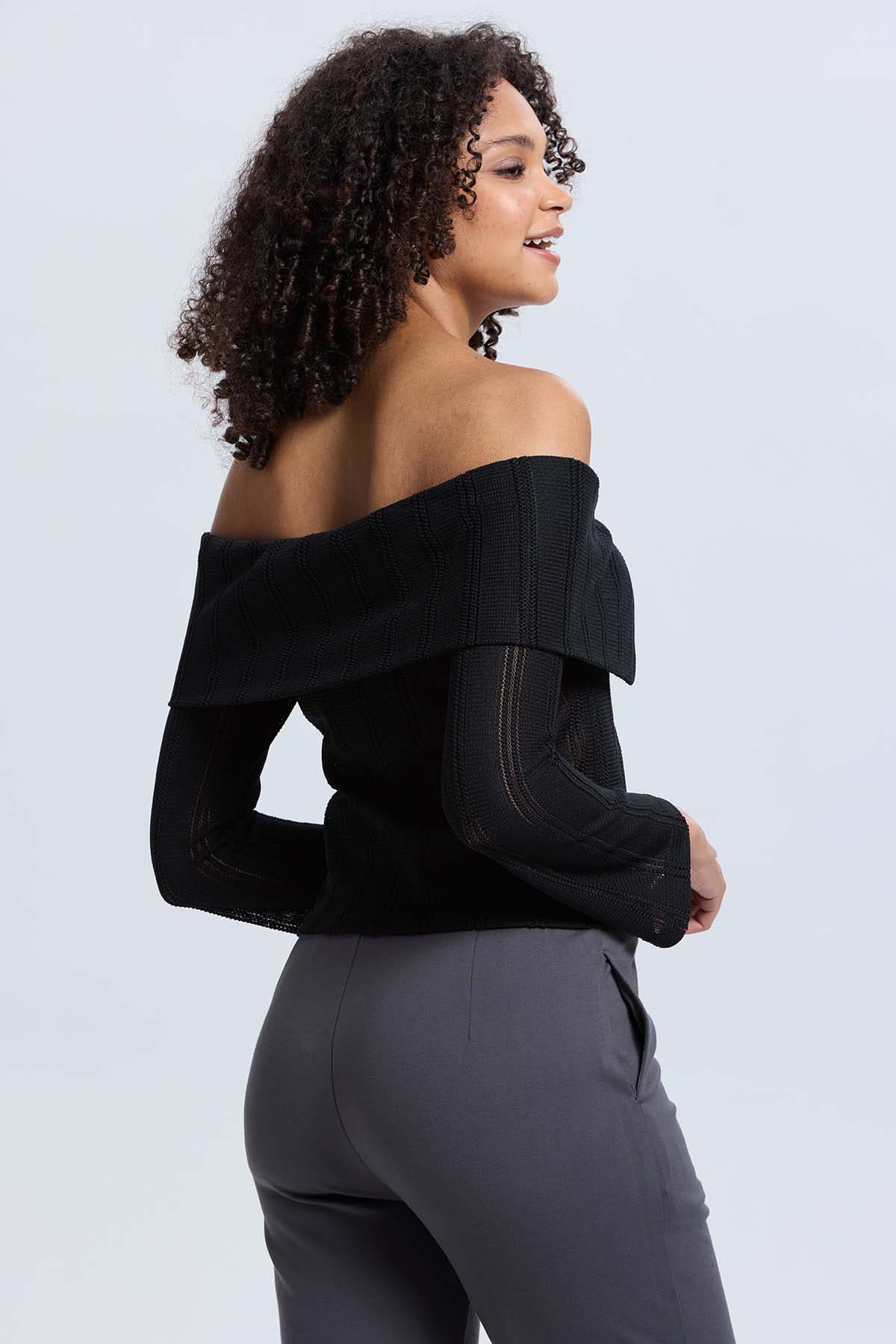 Sweater Mujer Con Bardot Negro - Image 3